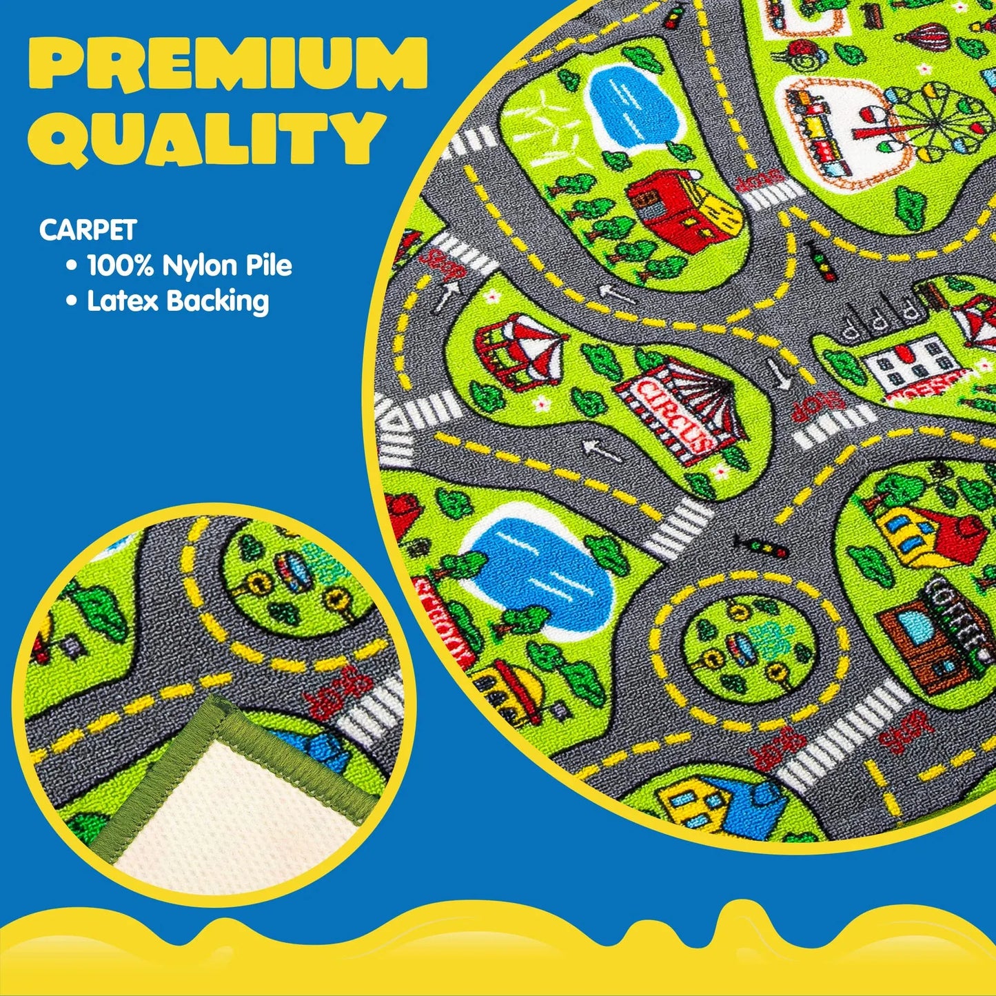 Joyfy 2 Pack Kids Car Rug for Playroom, Jumbo Car Play Mat for Toddlers,Durable Car Carpet for City Pretend Play