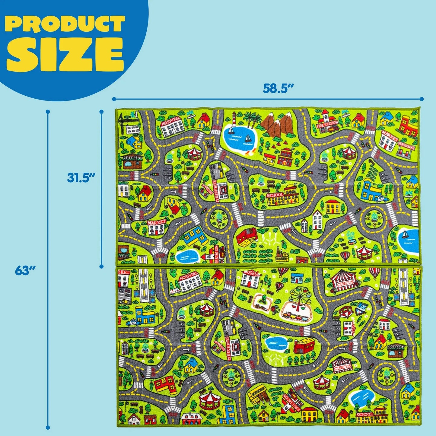 Joyfy 2 Pack Kids Car Rug for Playroom, Jumbo Car Play Mat for Toddlers,Durable Car Carpet for City Pretend Play