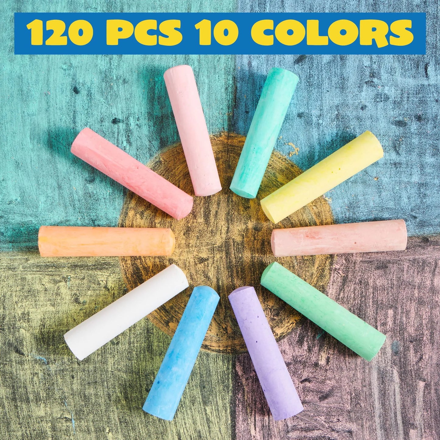 Syncfun 120pcs Sidewalk Chalk For Kids, Washable Chalk For Outdoor Art Play, Painting Toy For Toddler On Chalkboard, Blackboard And Playground