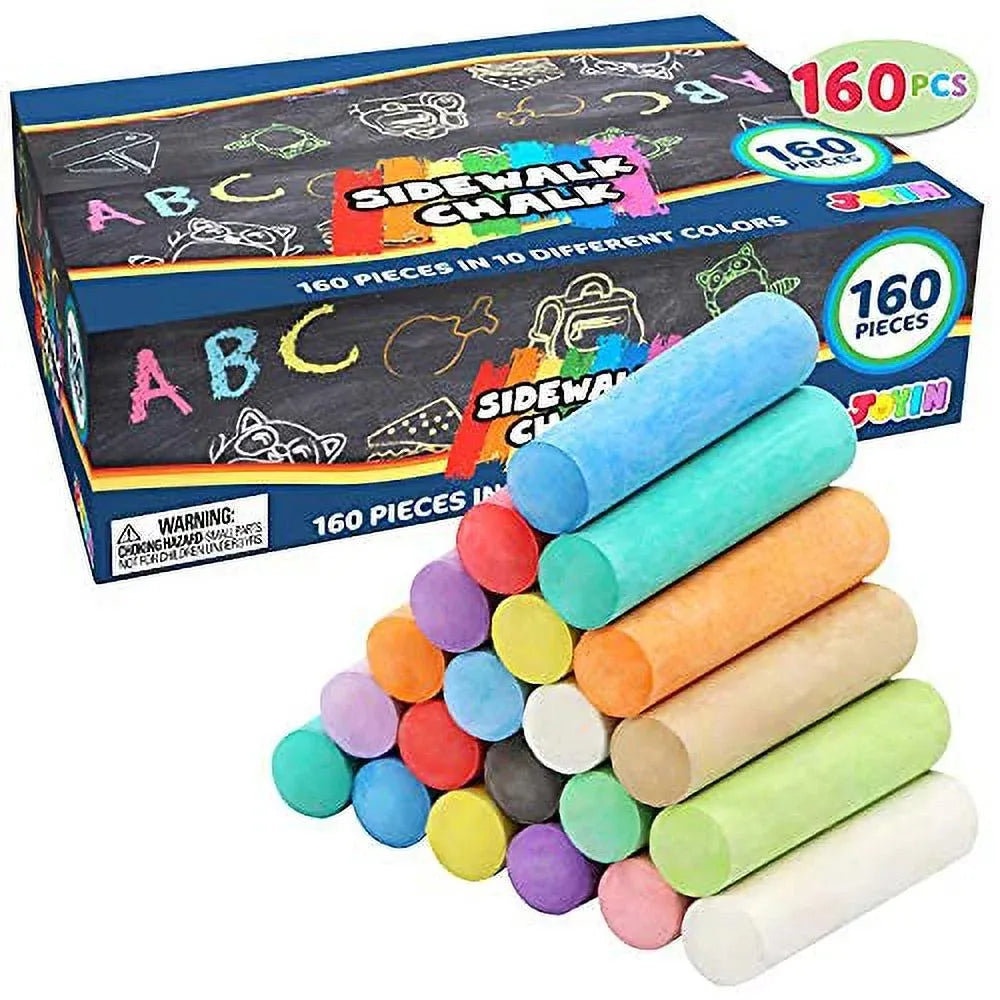 Syncfun 160PCS Washable Sidewalk Chalks for Kids, Non-Toxic Jumbo Chalk for Outdoor Art Play, Painting on Chalkboard, Blackboard and Playground