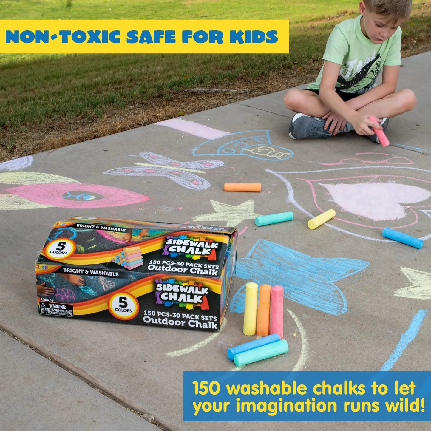 Syncfun 160PCS Washable Sidewalk Chalks for Kids, Non-Toxic Jumbo Chalk for Outdoor Art Play, Painting on Chalkboard, Blackboard and Playground