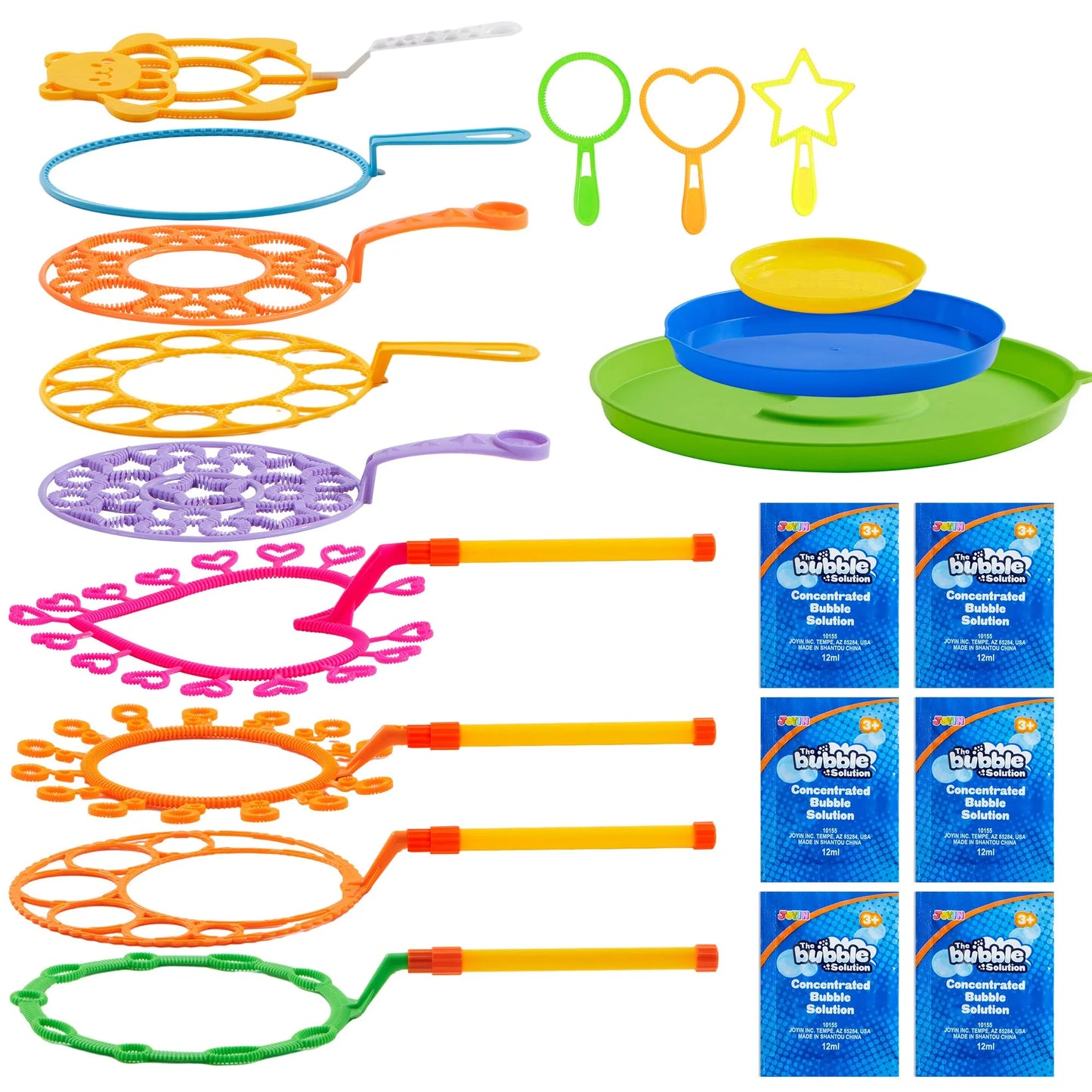 Syncfun 12pcs 21" Giant Bubble Wands Set with Tray for Kids, Summer, Outdoor Play, Birthday Party, Games, 6 Pcs Bubble Solution Suitable for All Age People