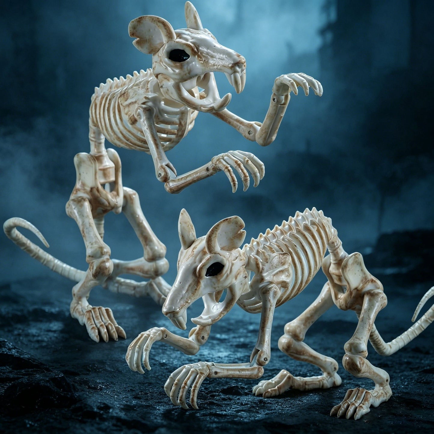 Joyfy 2 PCS 11 Rats Skeleton Halloween Decoration, Posable Plastic Animals Halloween Skeleton for Indoor Outdoor Halloween Decorations