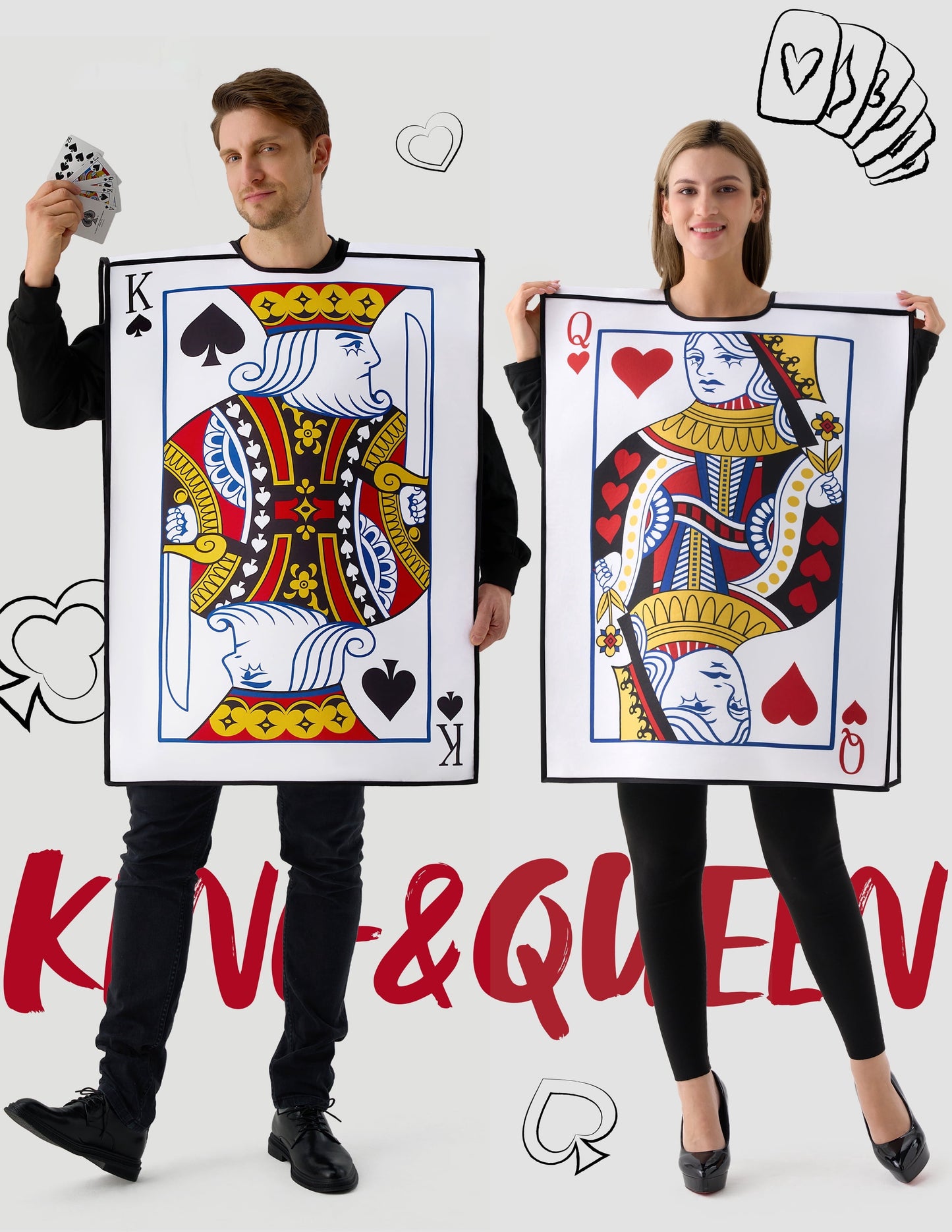 Joyfy Couples Halloween Costume King Queen Card Set Funny Costume, Adult Matching His Hers Playing Card Outfits Fancy Dress for Halloween Themed Parties Cosplay