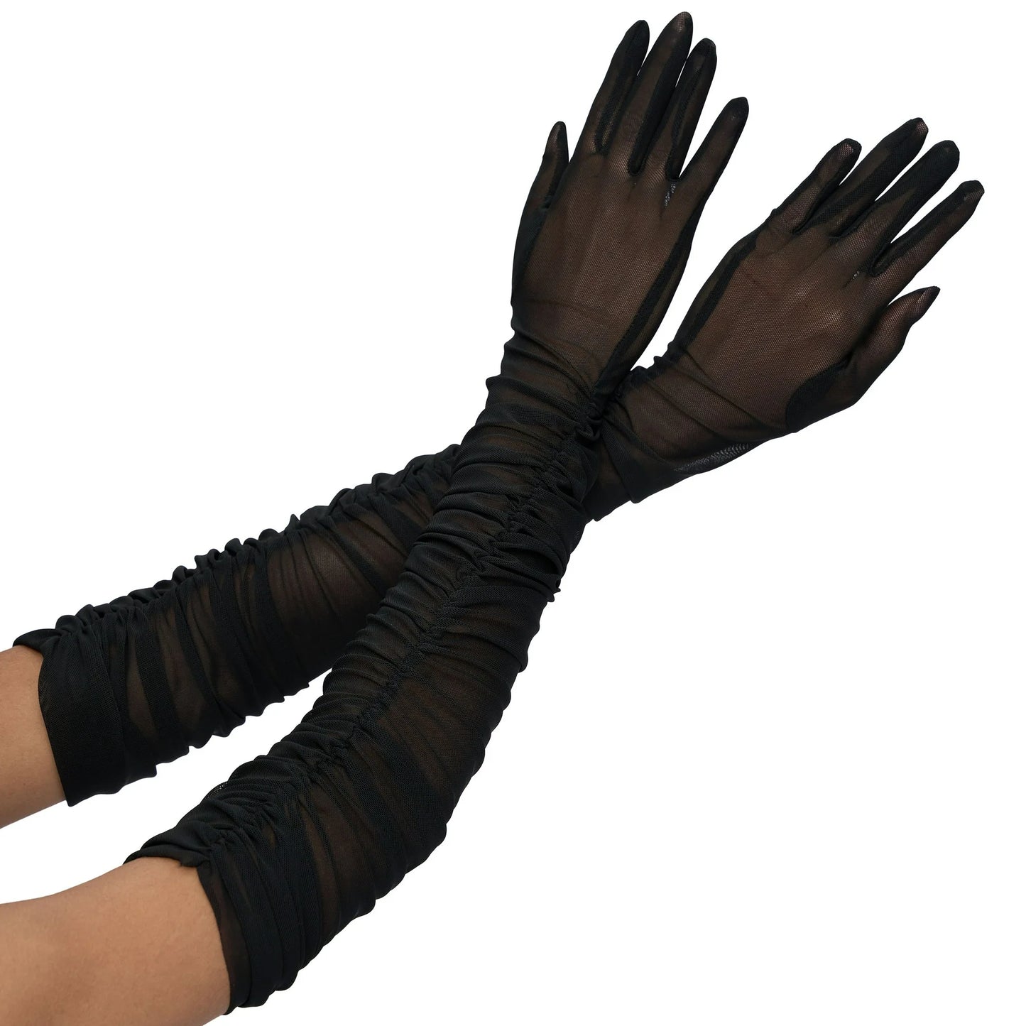 Syncfun Halloween Black Mesh Long Gloves for Adult Women, Black Sheer Long Opera Gloves for Women Halloween Costume Dance Party Dress Up,One Size Fits All