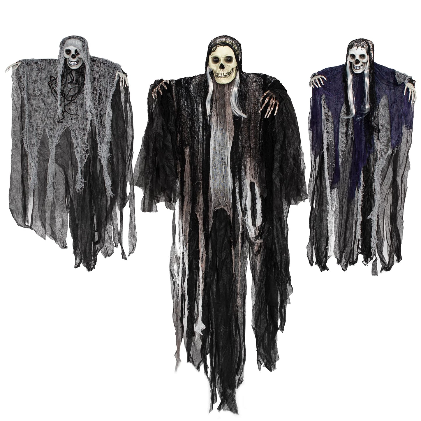 Joyfy 3 Pack Halloween Hanging Ghosts,Scary Skeleton Ghosts Grim Reapers Decorations for Halloween Indoor Outdoor Yard Home Decorations