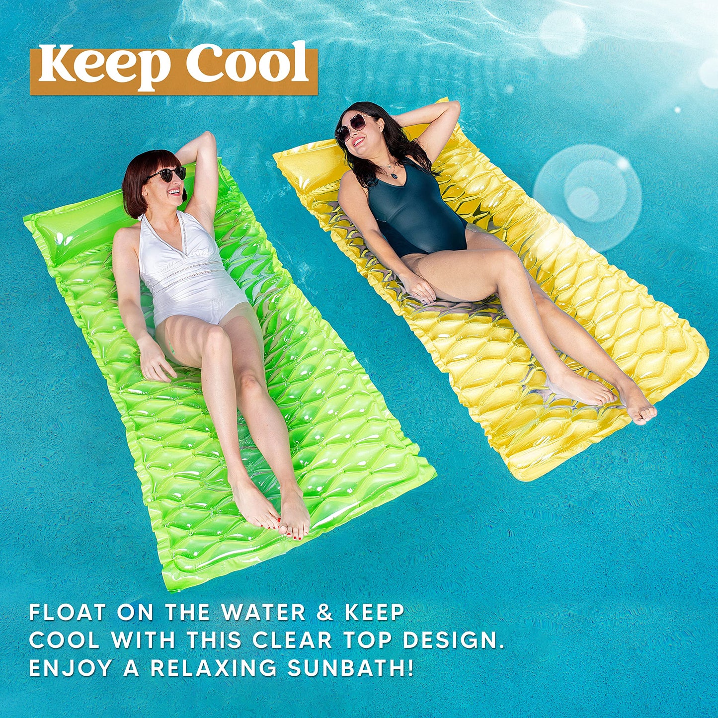 Syncfun 2 Packs Inflatable Pool Mat, Swimming Pool Mattress Float Lounge with Headrest, Pool Float Air Mat Pool Rafts for Adults