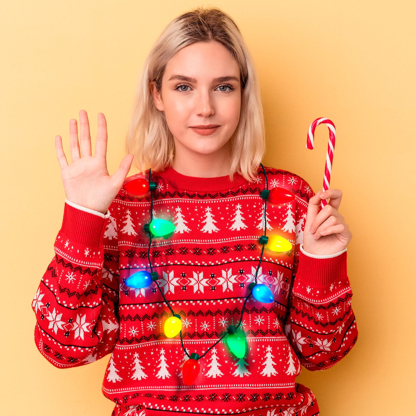 SYNCFUN Christmas LED Light Up Bulb Necklaces 9 Bulbs LED Necklaces Holiday Necklace Costume Accessories for Christmas Xmas Party Favor Party Supplies