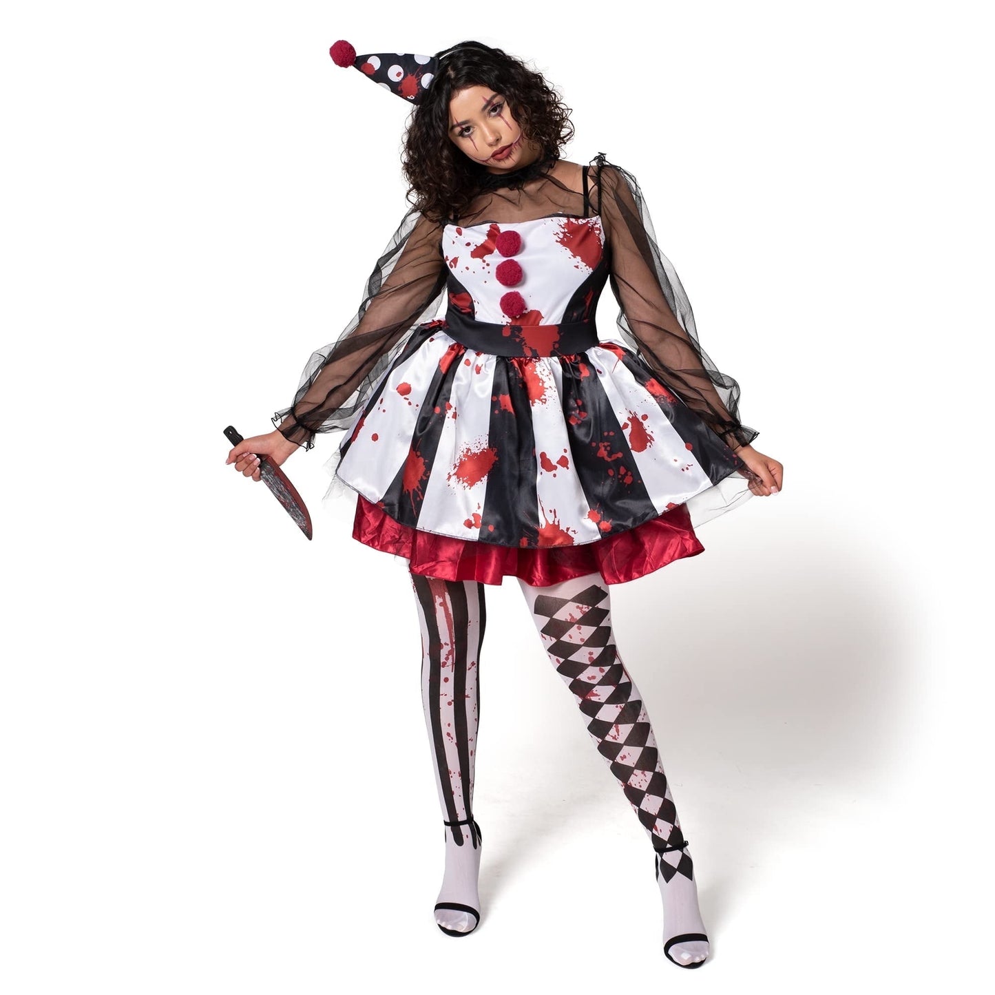 Joyfy Creepy Clown Costume for Women, Scary Jester Costume for Adult Halloween Party Cosplay