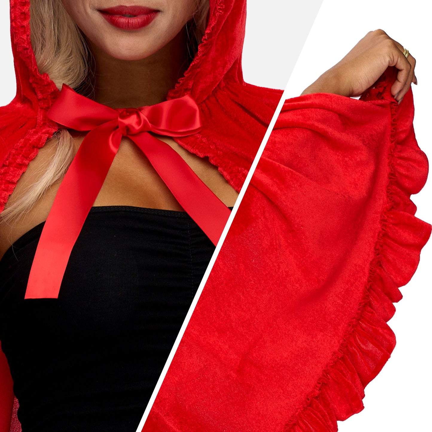 SYNCFUN Halloween Floral Hood Cape for Adult Women, Short Red Riding Hooded Cloak for Halloween Costume Cosplay Parties