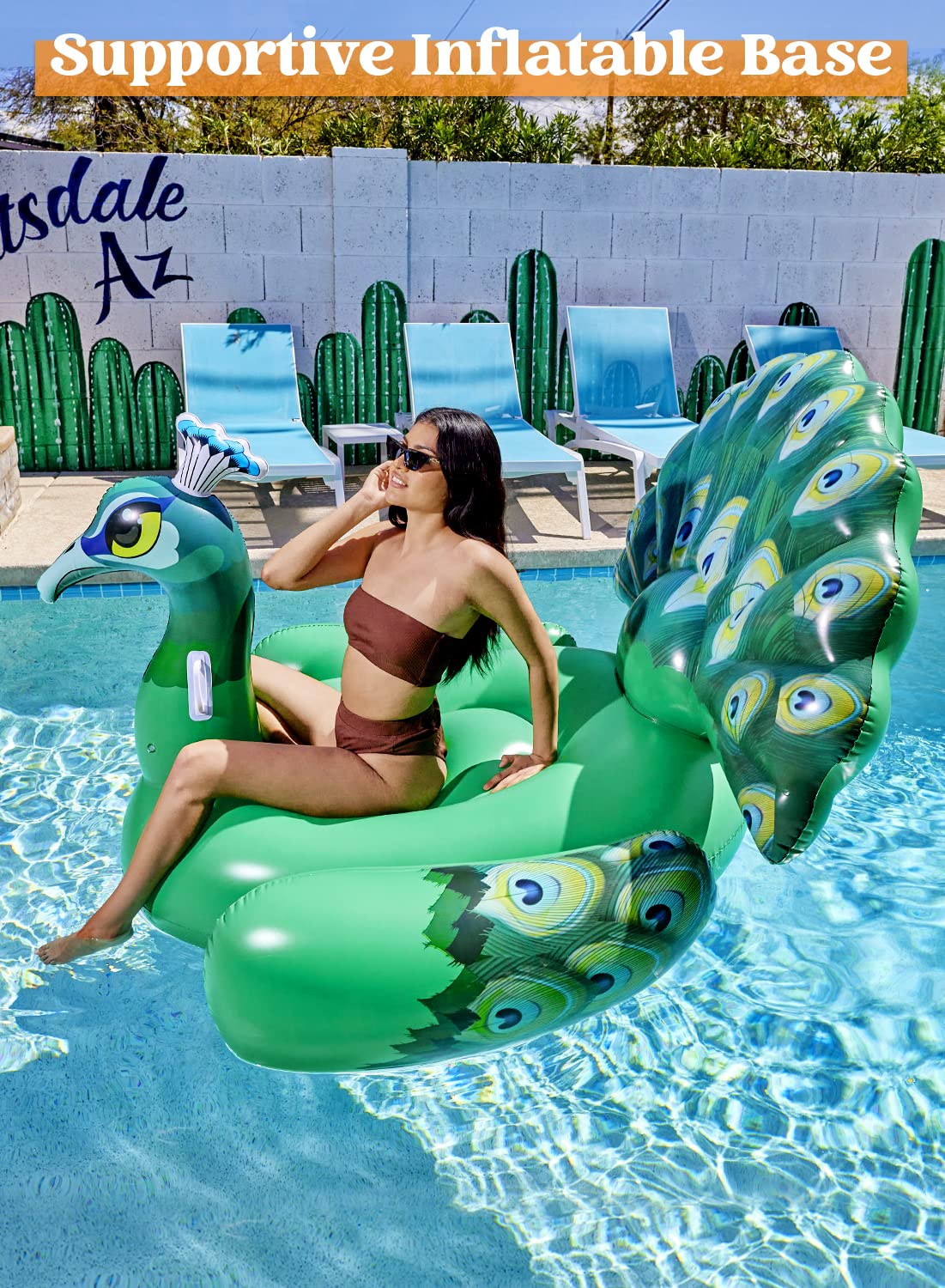 Syncfun Inflatable Peacock Pool Float, Giant Green Peacock Ride on Raft for Summer Pool, Beach Floaties, Party Decoration Toys, Inflatable Island, Summer Pool Raft Lounge for Adults & Kids