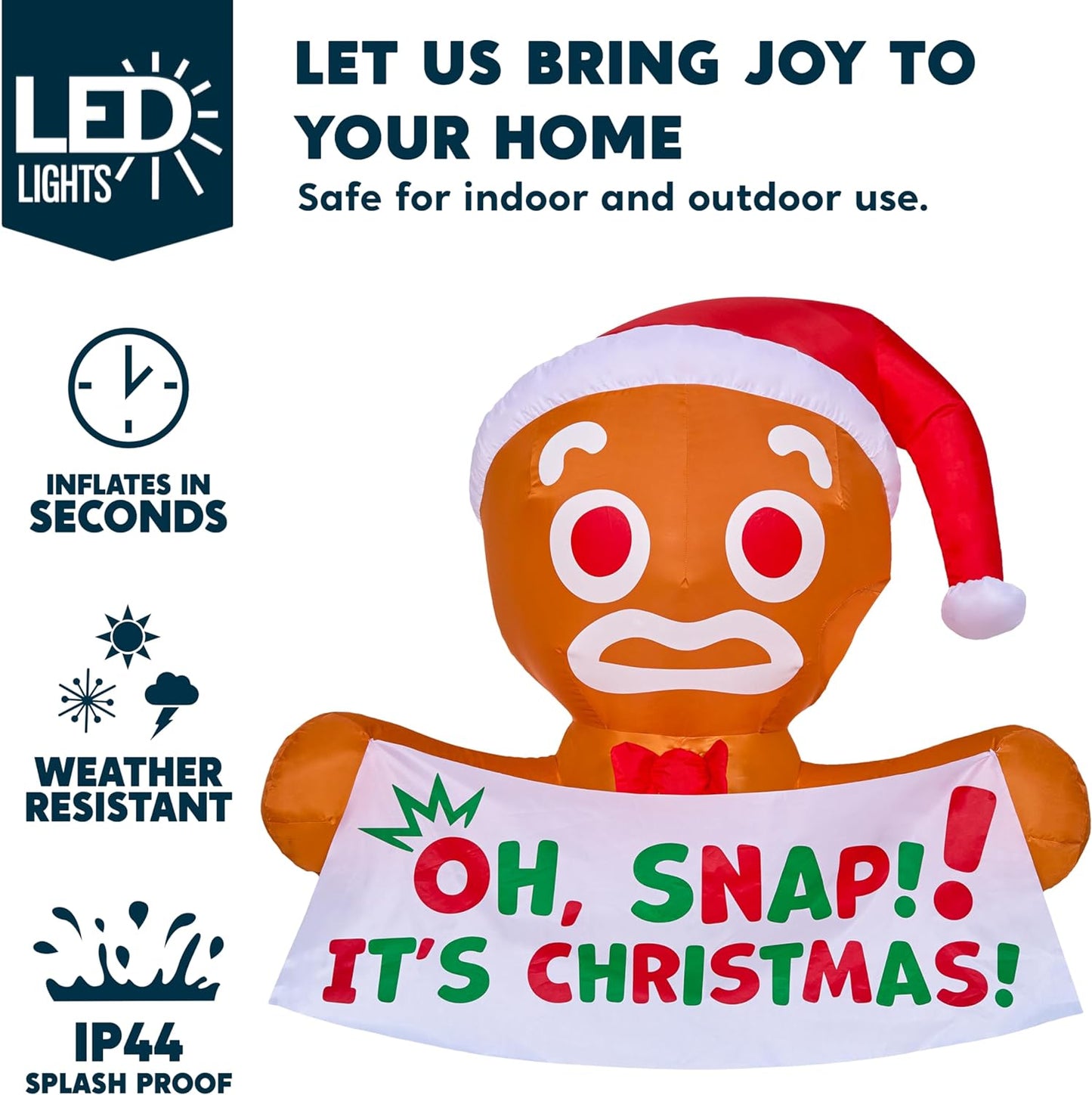 Joyfy 3.5 FT Christmas Inflatables Window Outdoor Decorations,Gingerbread Man with Oh Snap Banner Broke Out from Window Blow Ups Yard with Built-in LEDs for Holiday