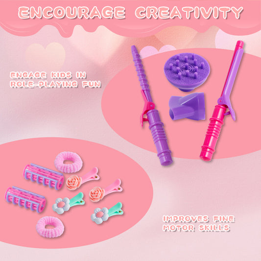 SYNCFUN 17 Pcs Girls Beauty Salon Toy Set, Pretend Play Doll Hair Stylist Toy Kit for Kids Toddler, Fashion Cutting Makeup Party Favors, Birthday Gift for Girl