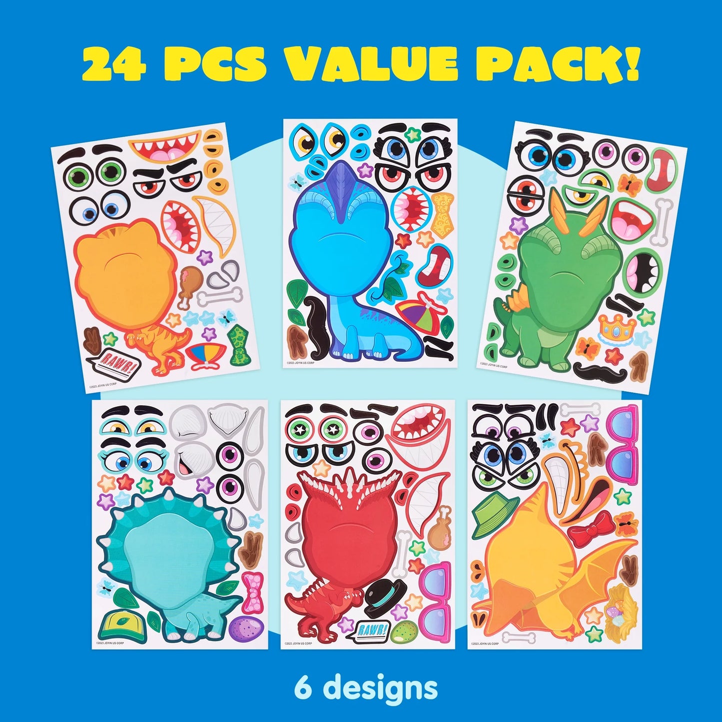 Syncfun 24 Sheets Make-a-face Sticker Sheets 6"x 9" Make Your Own Animal Dinosaur and Match Craft Sticker for Kids Party Favor Supplies for Boys Girls