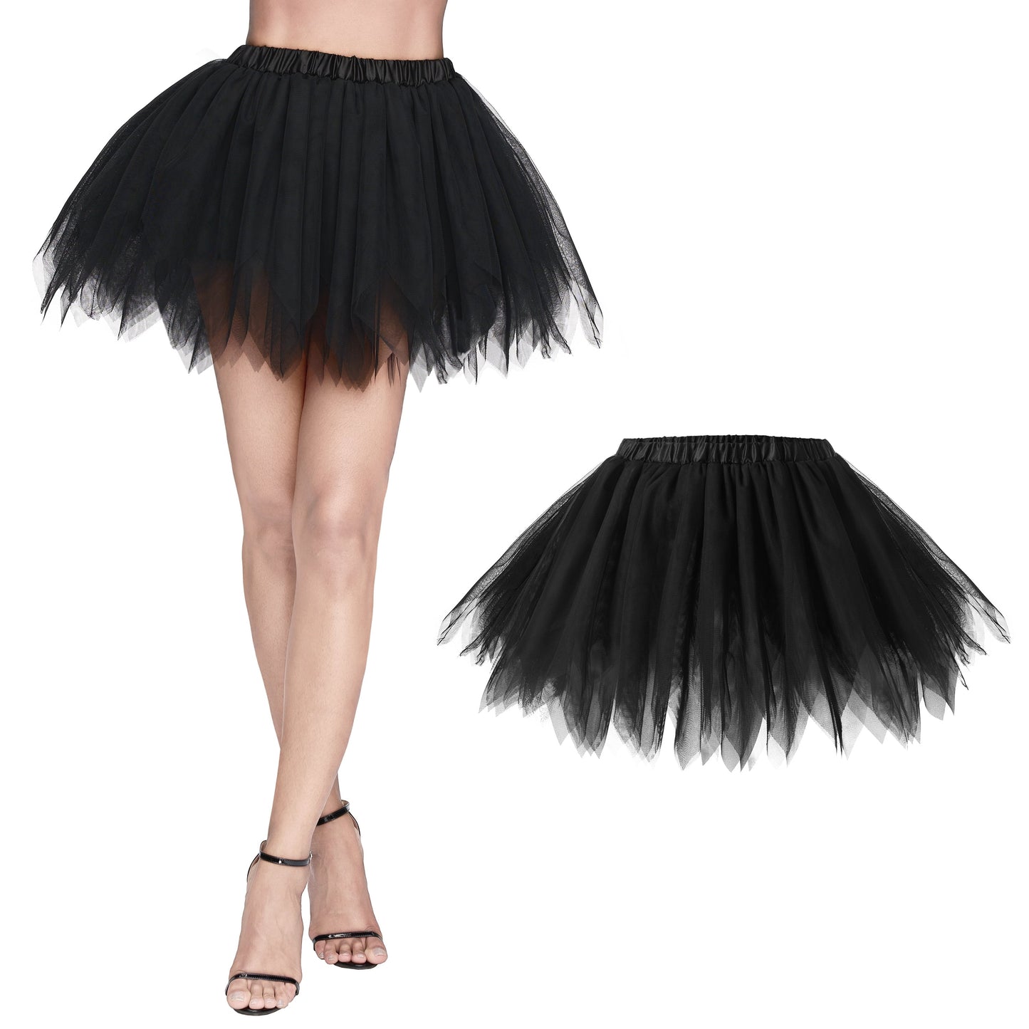 Joyfy Womens Black Tulle Tutu Skirt - Elastic Petticoat Underskirt for Halloween Cosplay Party Dress Up