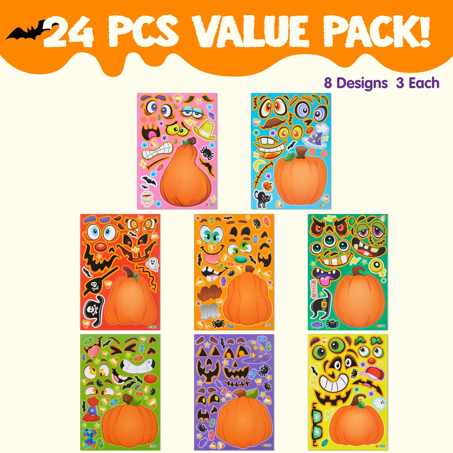 Syncfun 24 Pcs Halloween Stickers Make a Face Halloween Characters Stickers for Kids,Pumpkin Decorations Stickers Fall Stickers Party Favors for Kids,Halloween Craft