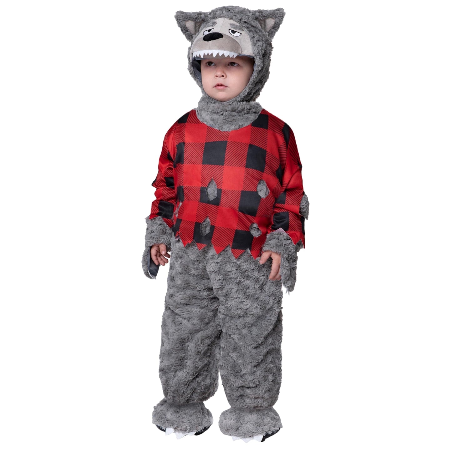 Joyfy Baby Werewolf Costume Halloween Cute Hooded Jumpsuit with Ears, Furry Faux Fur Wolf Costume for Infant Baby Boy, Halloween Cosplay Outfit for Trick or Treat