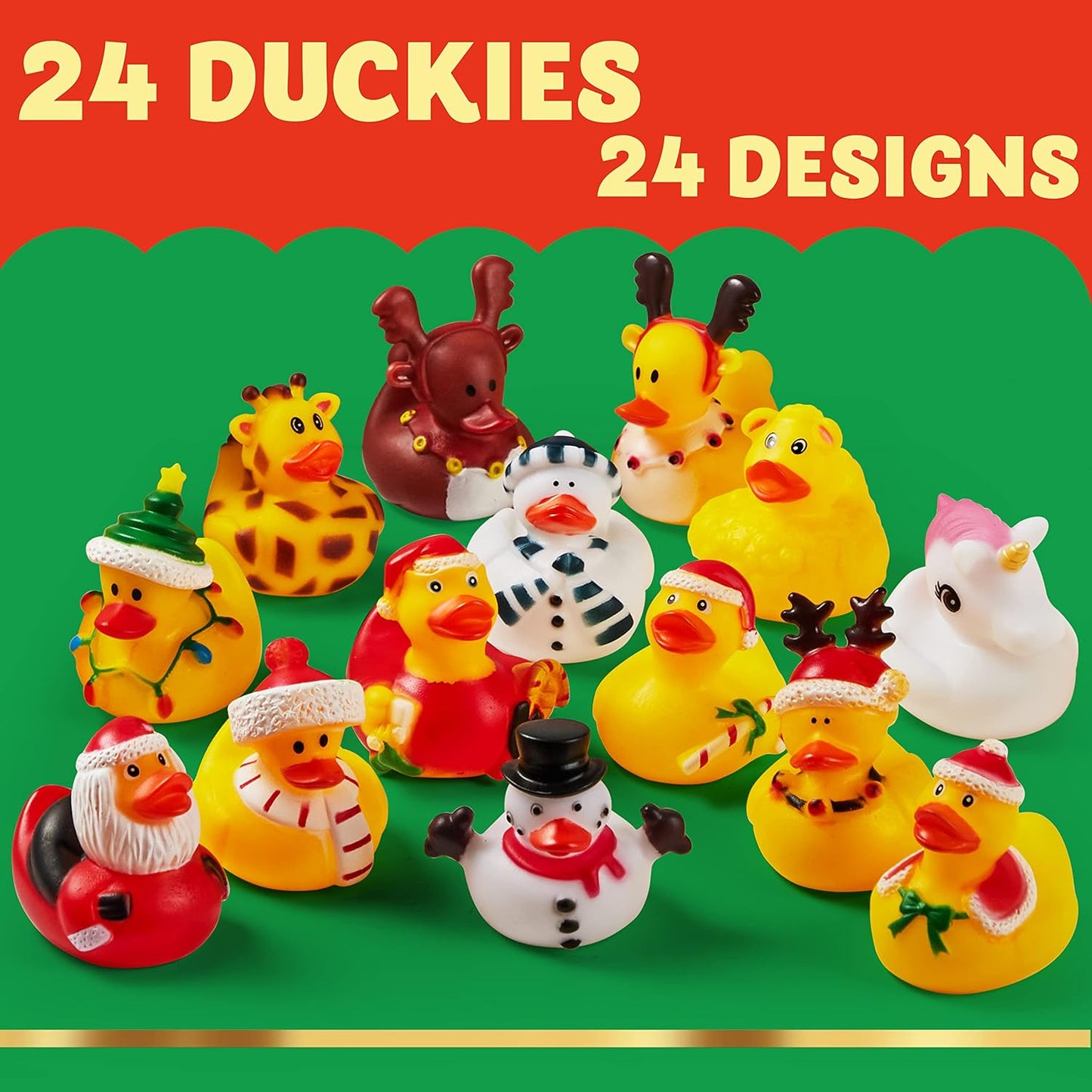 SYNCFUN 24 Pcs Cute Christmas Rubber Ducks for Boys, Girls, Kids and Toddlers, Christmas Party Favor Gifts