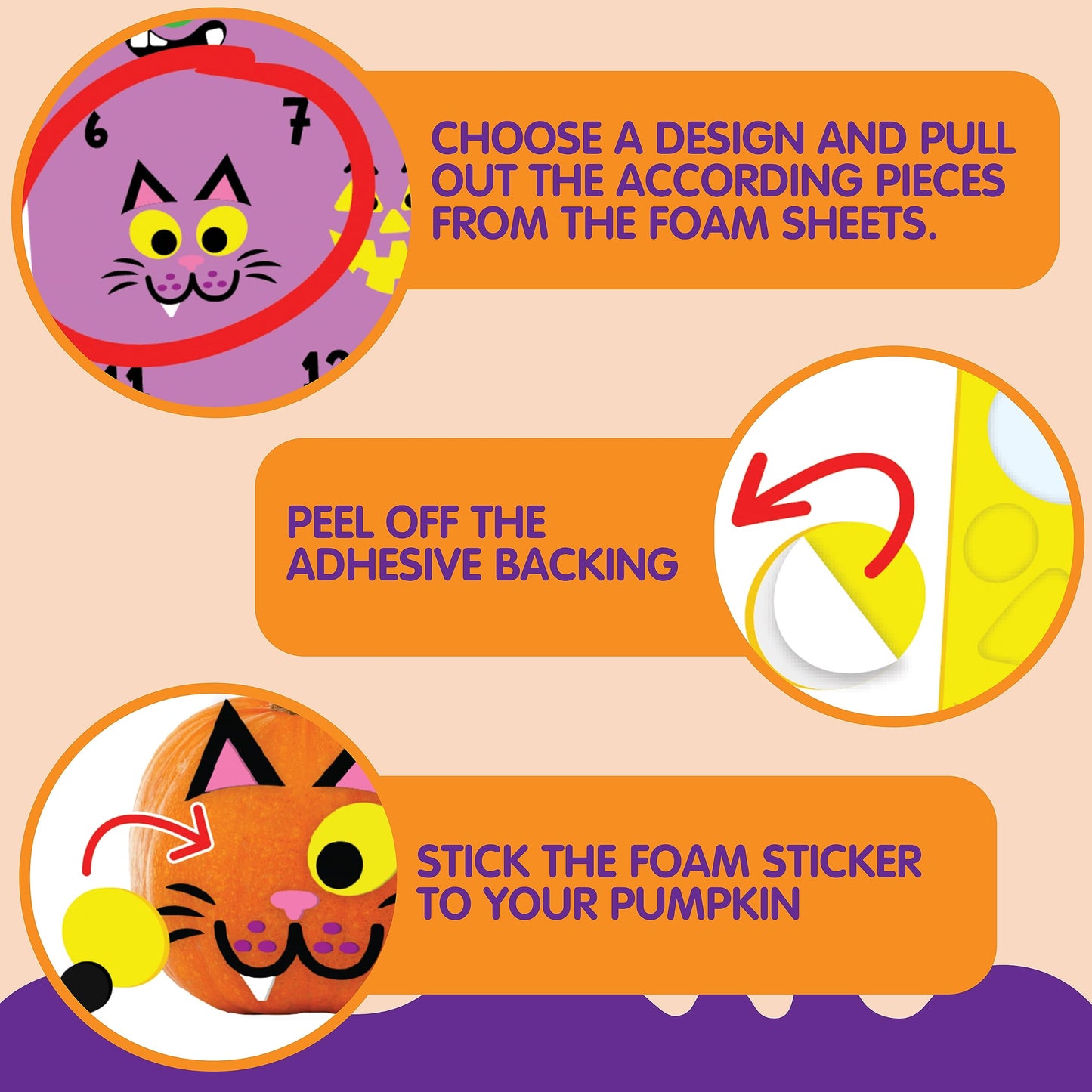 SYNCFUN 16 Pcs Halloween Pumpkin Decorations Kit for Kids,Foam Pumpkin Face Stickers Halloween Party Supplies Halloween Favors Pumpkin Painting Kit