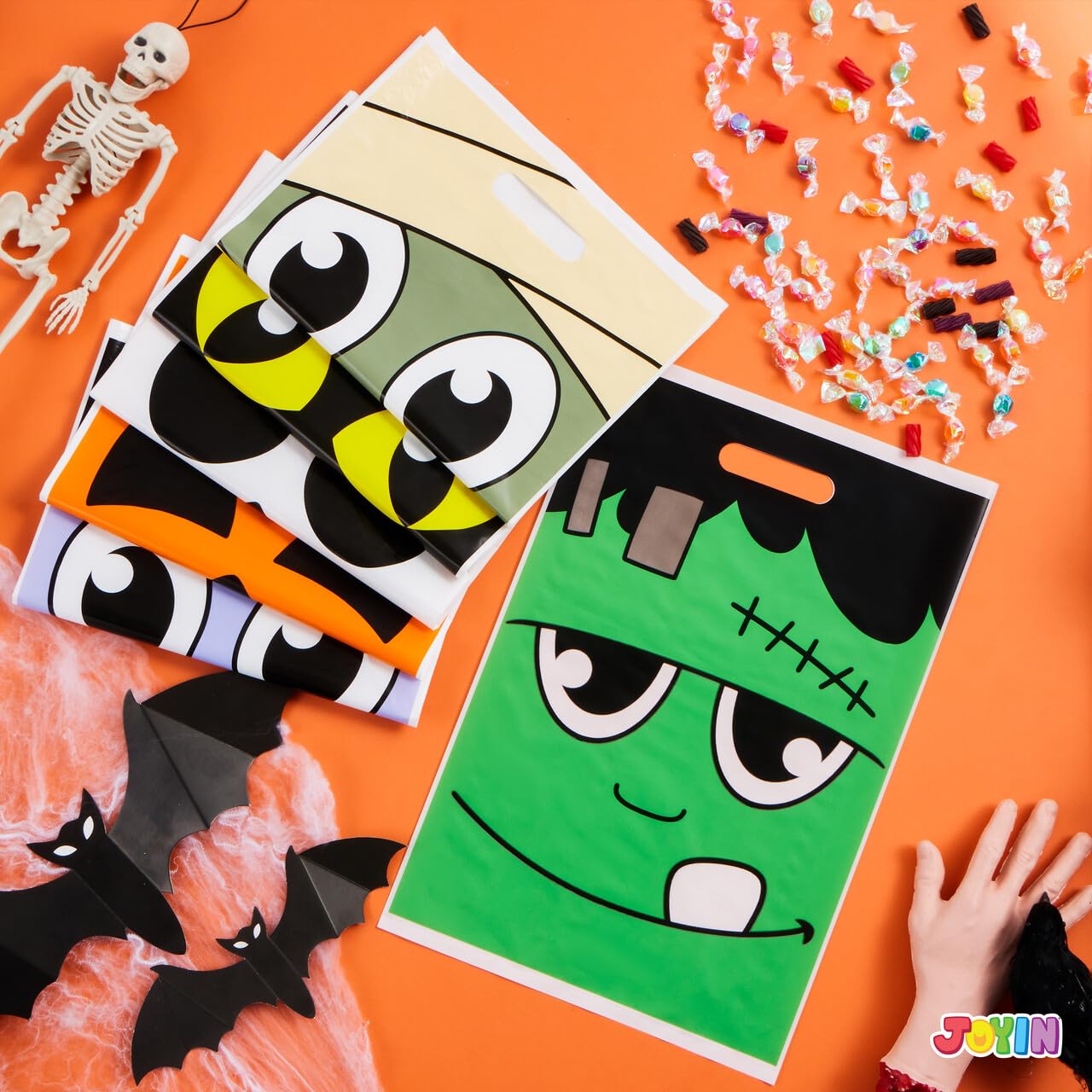 Joyfy 72 Pcs Halloween Goodie Bags,Trick or Treat Bags Plastic Halloween Bags for Kids,Halloween Party Favors Classroom Goody Bags