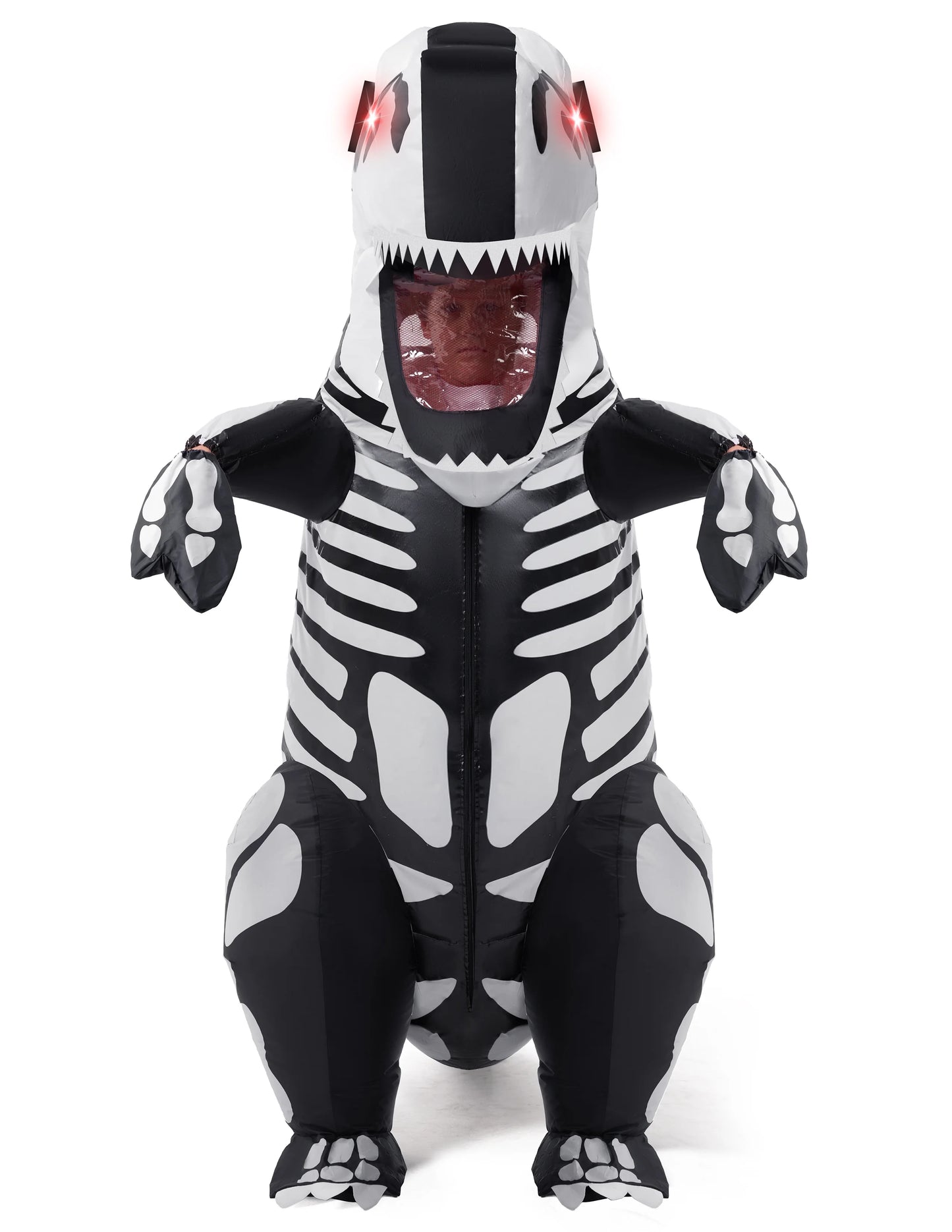 Joyfy Inflatable Costume for Kids, LED Light Eyes Skeleton Dinosaur Costume, Full Body Tyrannosaurus Rex Inflatable Costume, Suitable for Halloween Theme Dress up Party