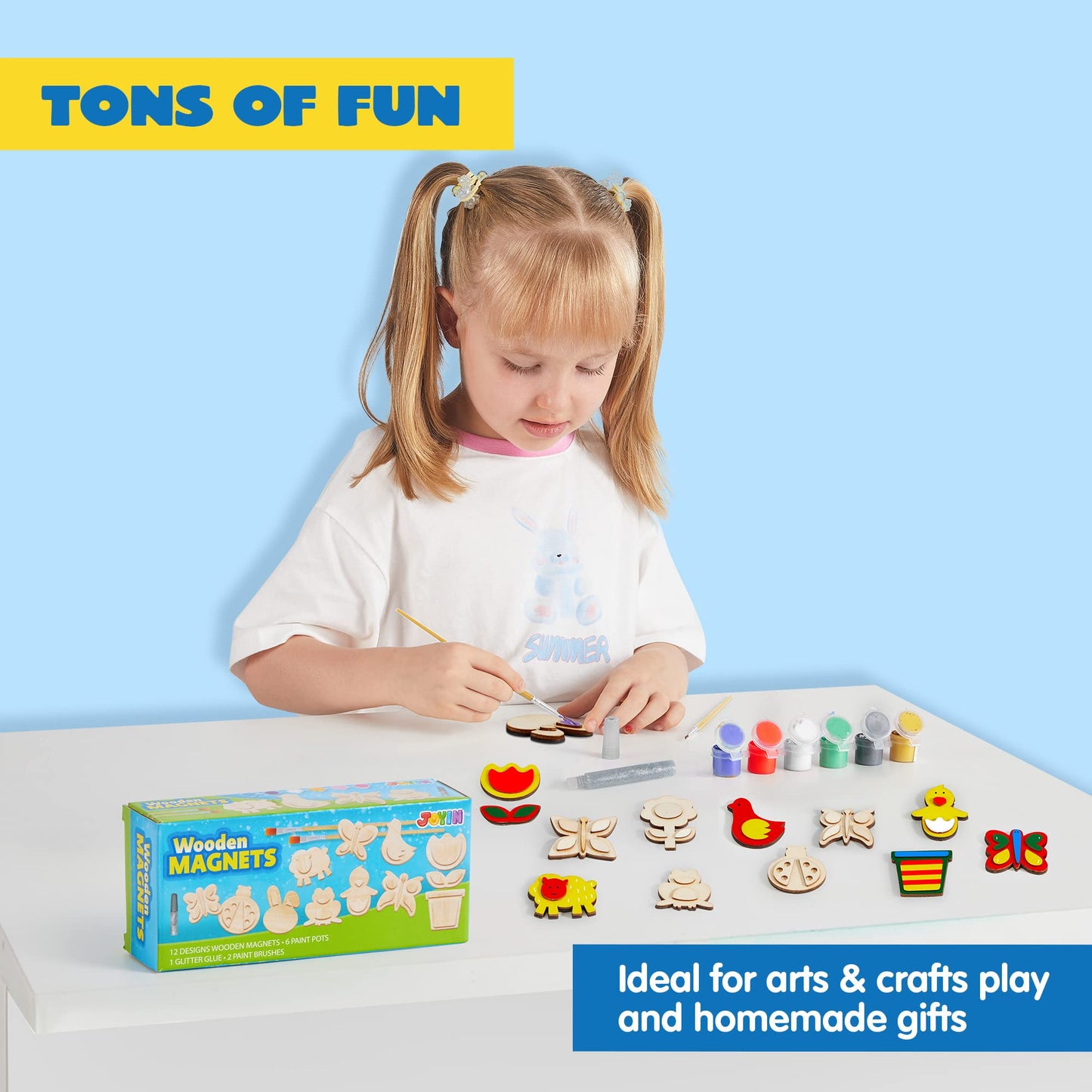 Syncfun 12pcs Painting Kits For Kids, Wood Craft Kits for Toddlers' Paint Activities, Arts And Craft Gift for Party Favors, Boys Girls Ages 3+