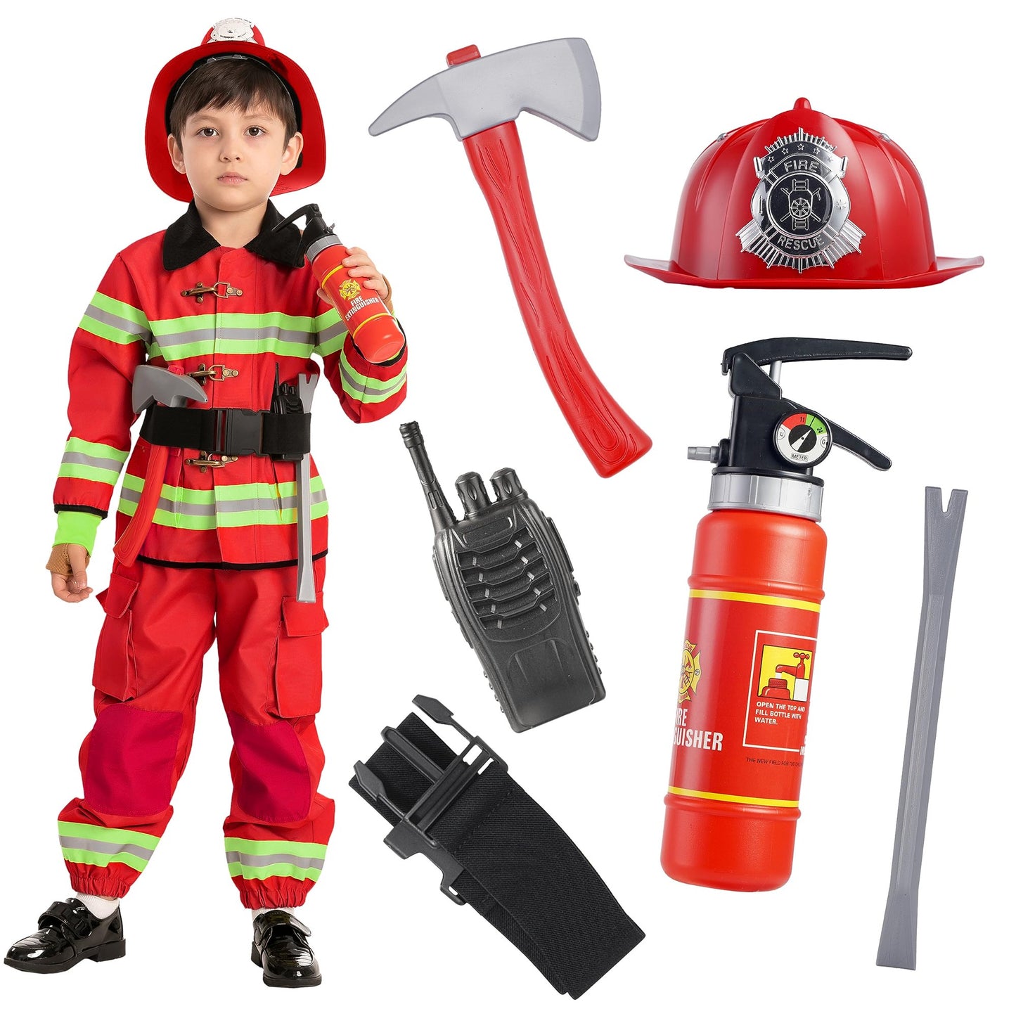 Joyfy Halloween Boys Fireman Costume, Firefighter Costume for Kids, Toddler Fireman Jumpsuit for Halloween Party Dress Up Cosplay