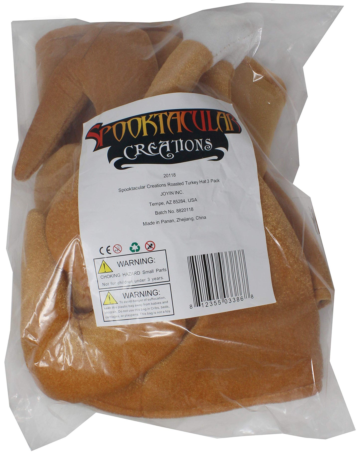 Spooktacular Creations 3 Pack Plush Roasted Turkey Hats for Thanksgiving and Halloween Costume Dress Up Party