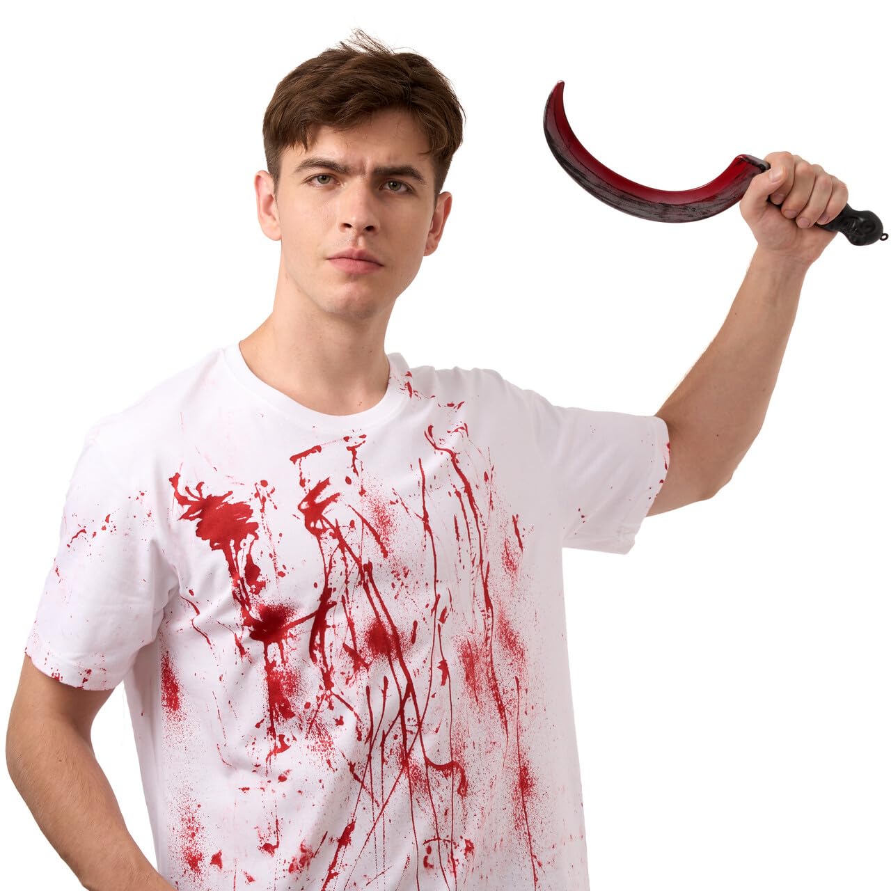 Syncfun 14.8 Inch Halloween Fake Sickle With Fake Blood Prop,Large Plastic Halloween Prop Knife Toy for Costume Accessories Horror Costumes,Scary Accessories for Kids & Adults