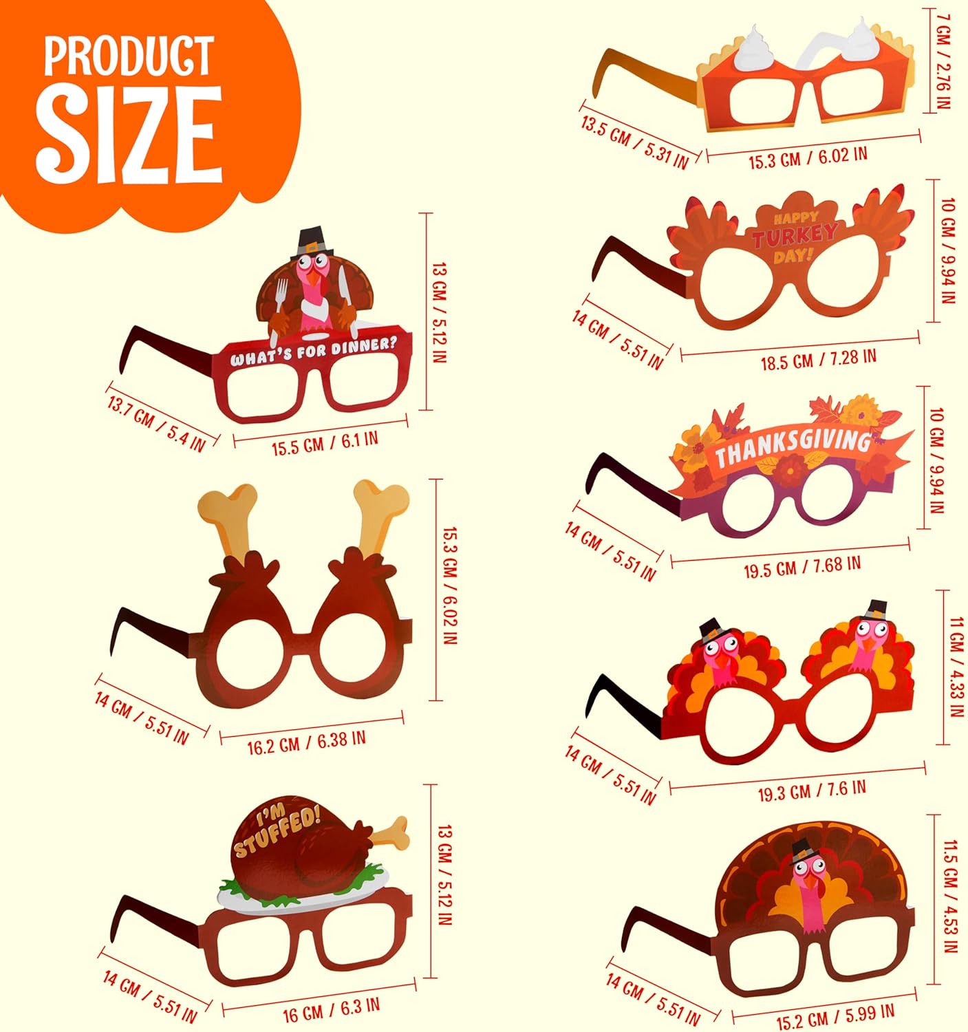 JOYIN 24 Pcs Thanksgiving Turkey Eyeglasses, Turkey Eyewear Frame Pumpkin Maple Leaves Photo Props for Kids Thanksgiving Harvest Party Decoration and Thanksgiving Day Accessories (One Size Fits All)