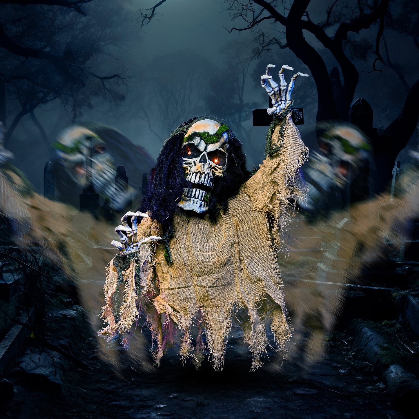 Joyfy Animated Halloween Groundbreaker Halloween Decorations Skeleton Zombie with Sound and Flashing Eyes,Outdoor Scary Halloween Yard Decorations,Haunted House Decorations