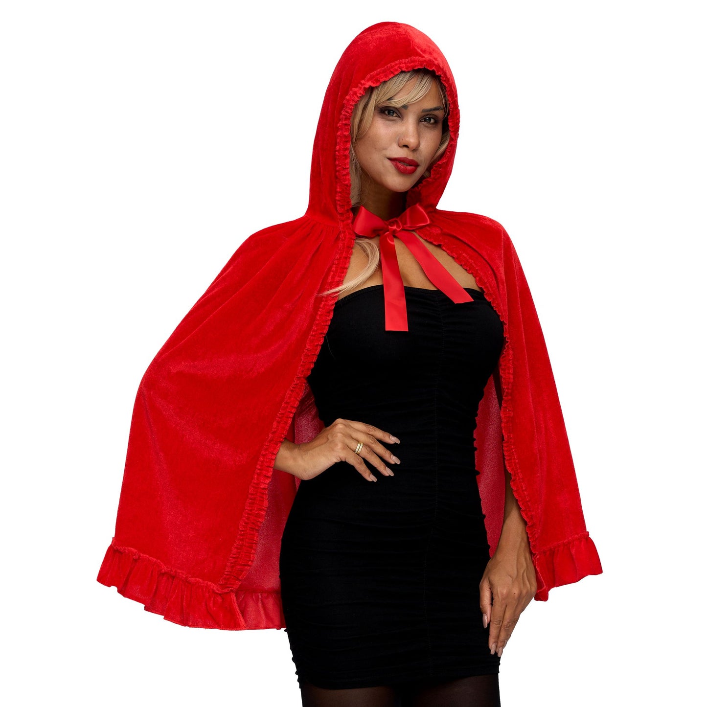 SYNCFUN Halloween Floral Hood Cape for Adult Women, Short Red Riding Hooded Cloak for Halloween Costume Cosplay Parties