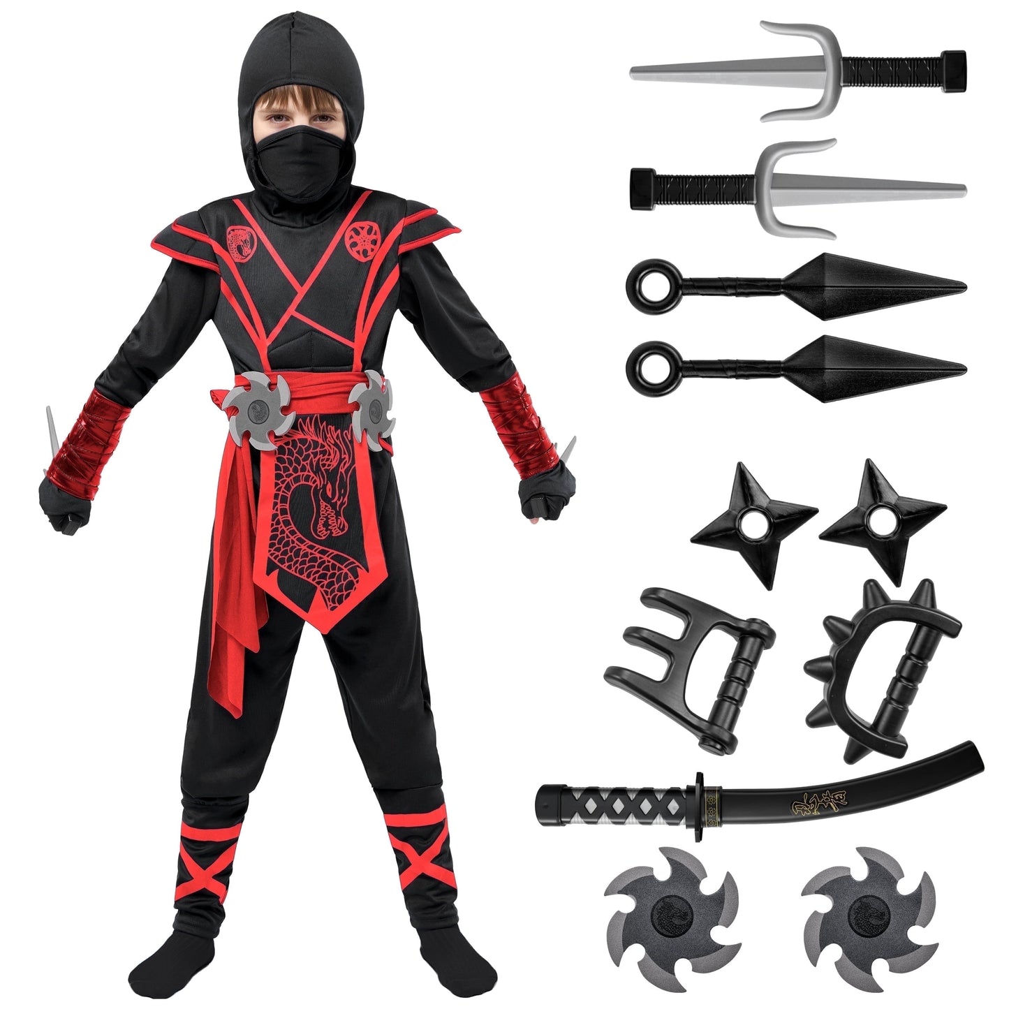 Joyfy Ninja Costume for Kids, Ninja Dragon Costume Set, Boys Halloween Outfit for Dress-up and Role-play Party