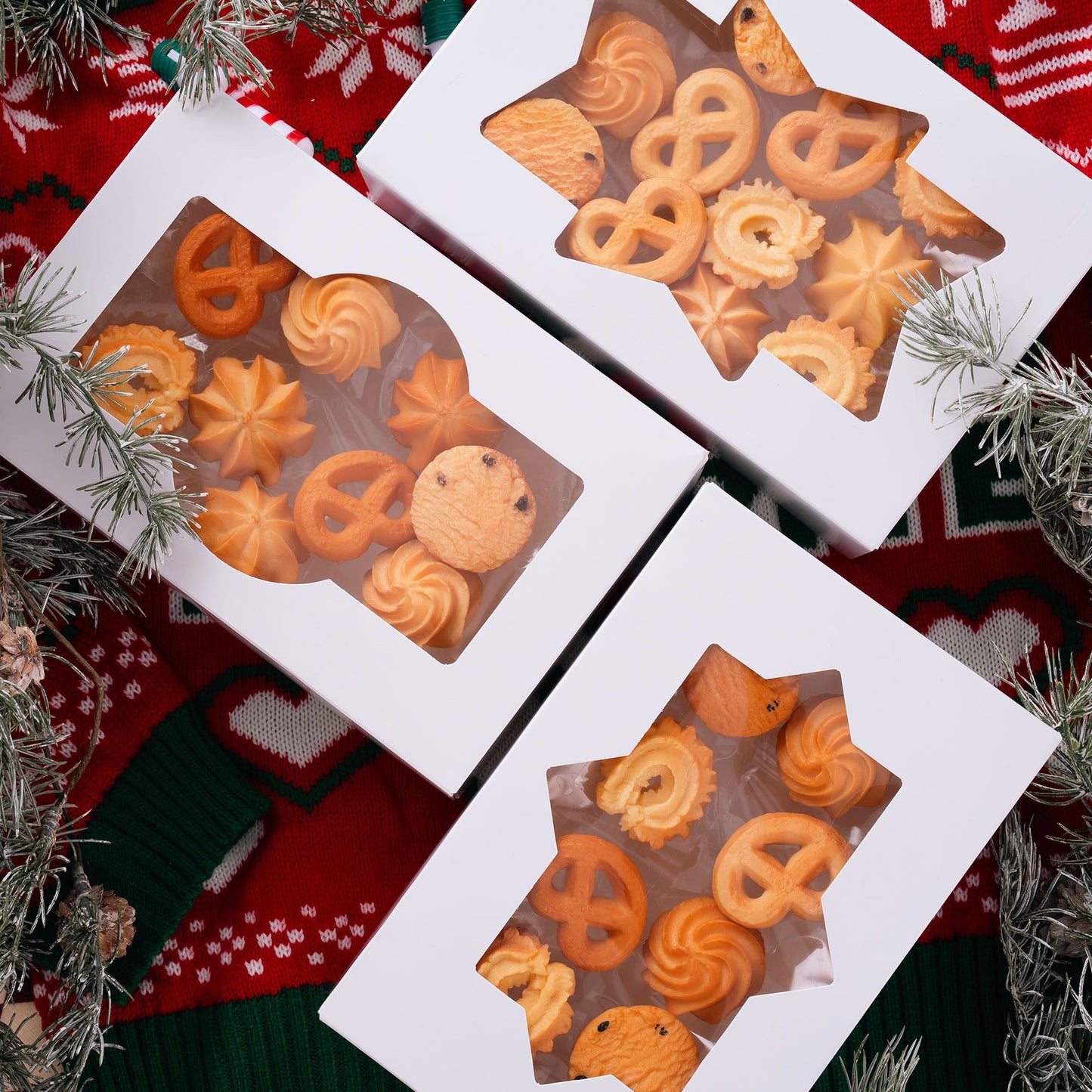 Joyfy 24 Pcs Christmas White Cookie Boxes Bakery Treat Gift Box with Window 8.5" x 5.75" x 2.75" for Pastries, Cupcakes, Cookies, Brownies, Donuts Gift Giving