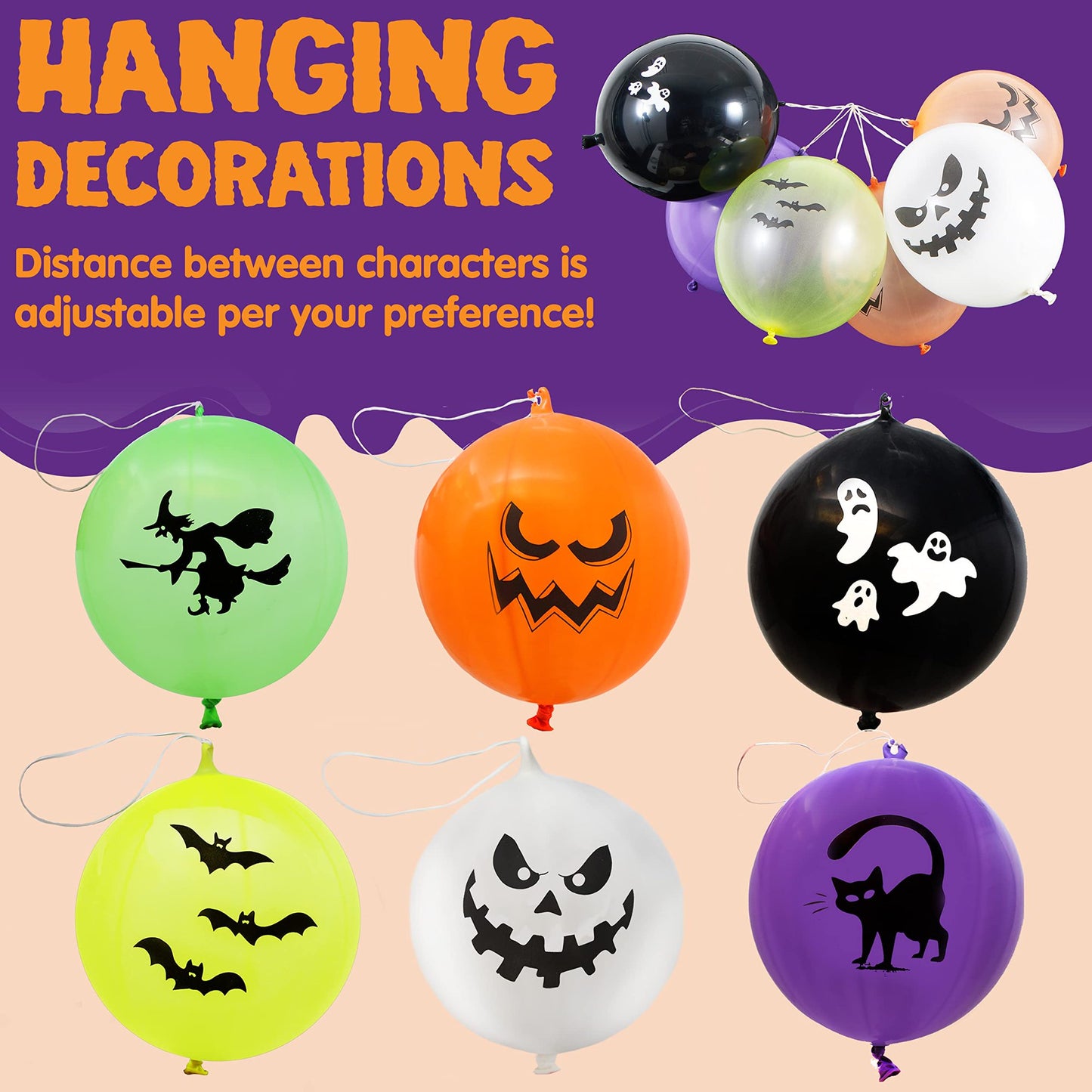 SYNCFUN 36 Pcs Halloween Punch Balloons,Halloween Toys for Kids,Halloween Party Favors Games,Halloween Treat Bag Fillers Prizes Goodies,Classroom Halloween Decorations