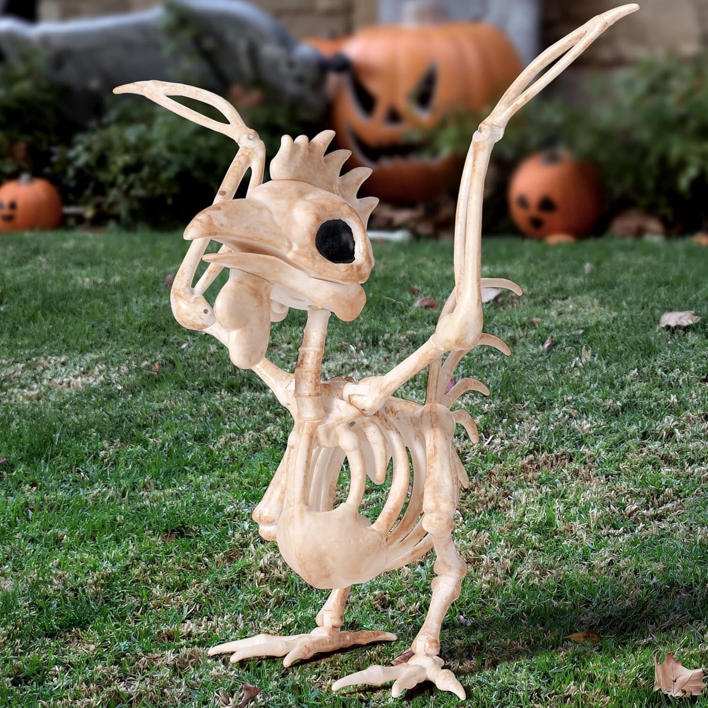 Joyfy 6.89 Rooster Skeleton Halloween Decoration, Posable Plastic Animals Halloween Skeleton for Indoor Outdoor Halloween Decorations