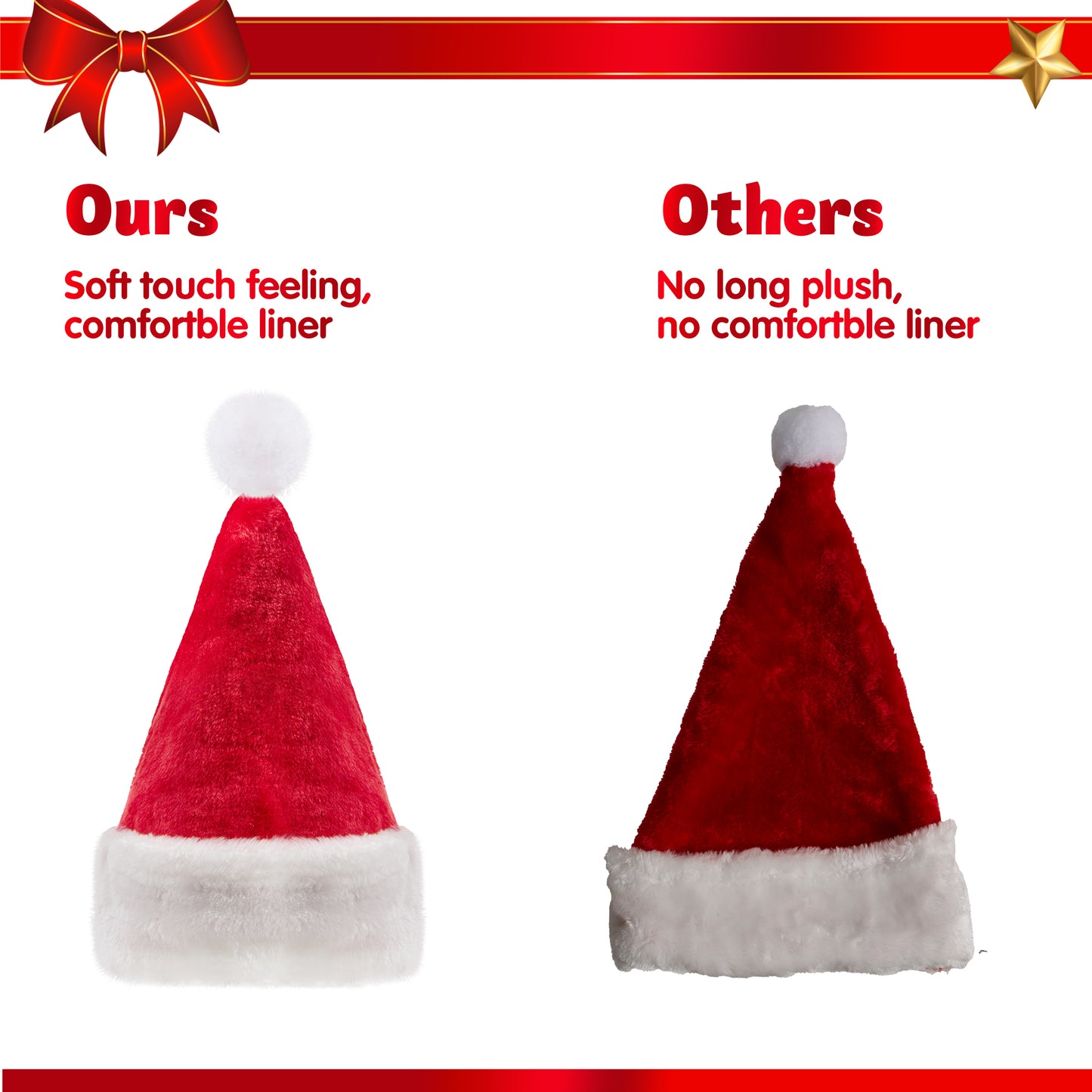 Syncfun 12 Pack Santa Hat,12.5 x 20 Inch Santa Hats for Adults Christmas Hats Plush Red Velvet Santa Hats Bulk for Adults Men Women Kids Christmas Party Favors Holiday Props