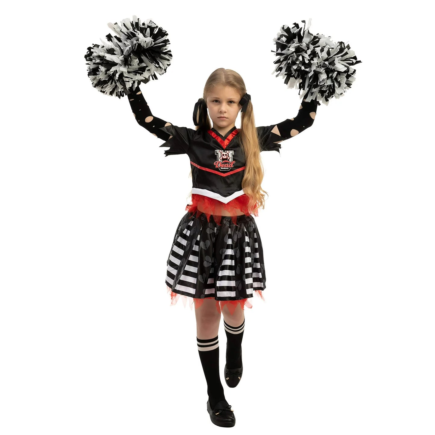 Spooktacular Creations Kids Cheerleader costume, Cheerless Costume for Girls, Scary Spiritless Cheerleader Outfit for Halloween Dress UP, L
