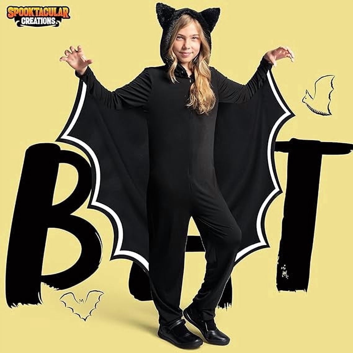 Joyfy Glow in the Dark Bat Costume for Kids, Black Jumpsuit with Bat Wings for Boys and Girls for Halloween Dress Up S