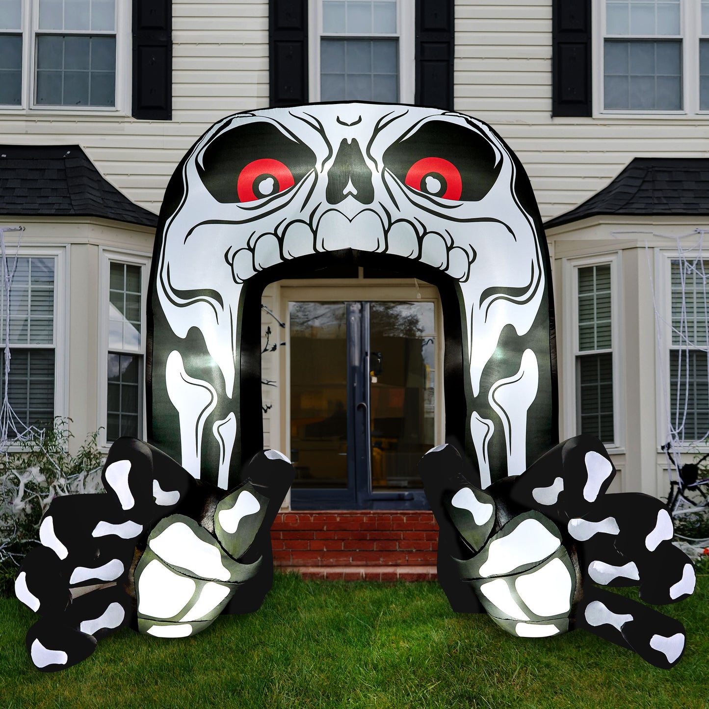 Syncfun 8 FT Halloween Inflatable Giant Skeleton with Hands Grabbing Archway Decorations Inflatable with Build-in LEDs,Halloween Blow Up Yard Decorations