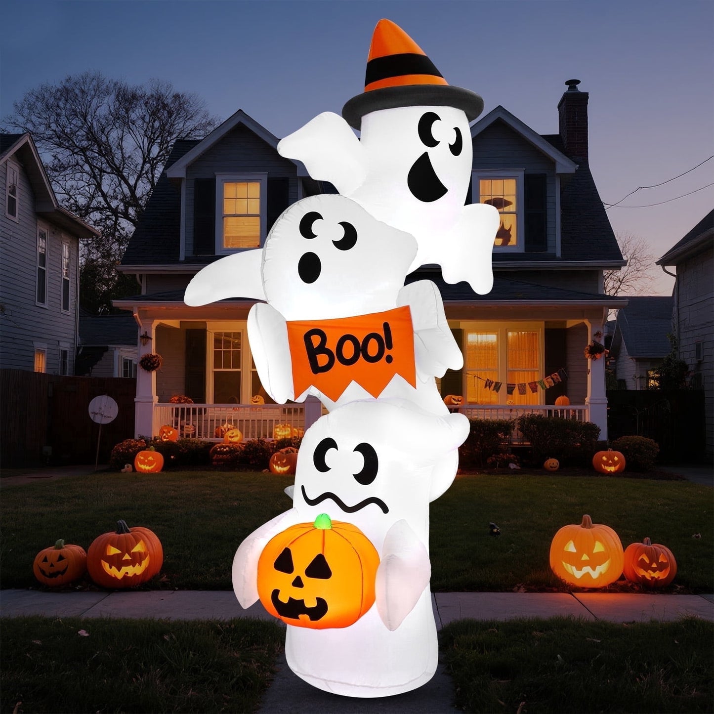 Joyfy 9Ft Halloween Inflatable Ghost,Giant Overlap Ghost Outdoor Decorations Blow Up Yard with Built-in LEDs for Garden Lawn Indoor Party Decor