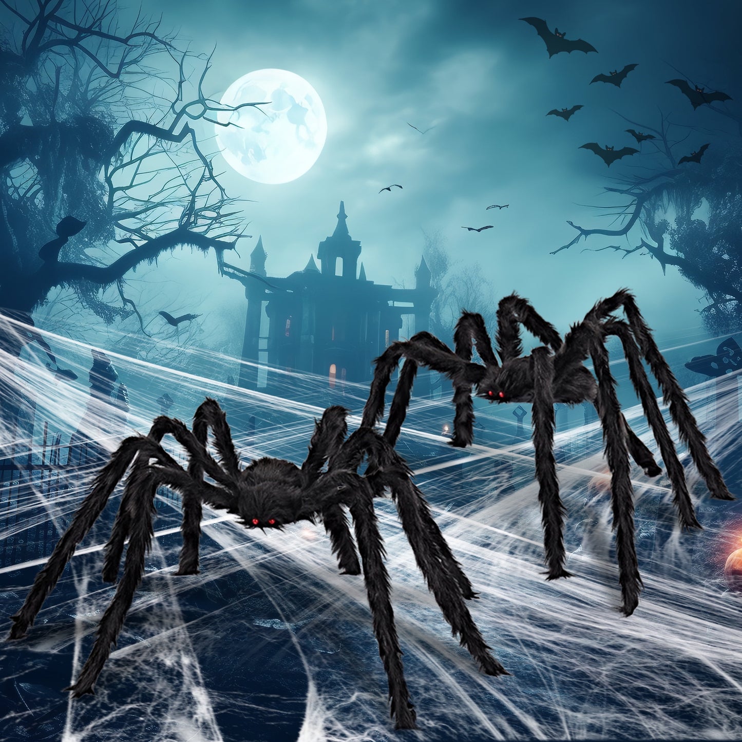 Joyfy 2 Pack 4 ft Giant Spider Halloween Decorations,Scary Spider Halloween Decorations Outdoor Party Decorations Props Halloween Yard Decorations,Black