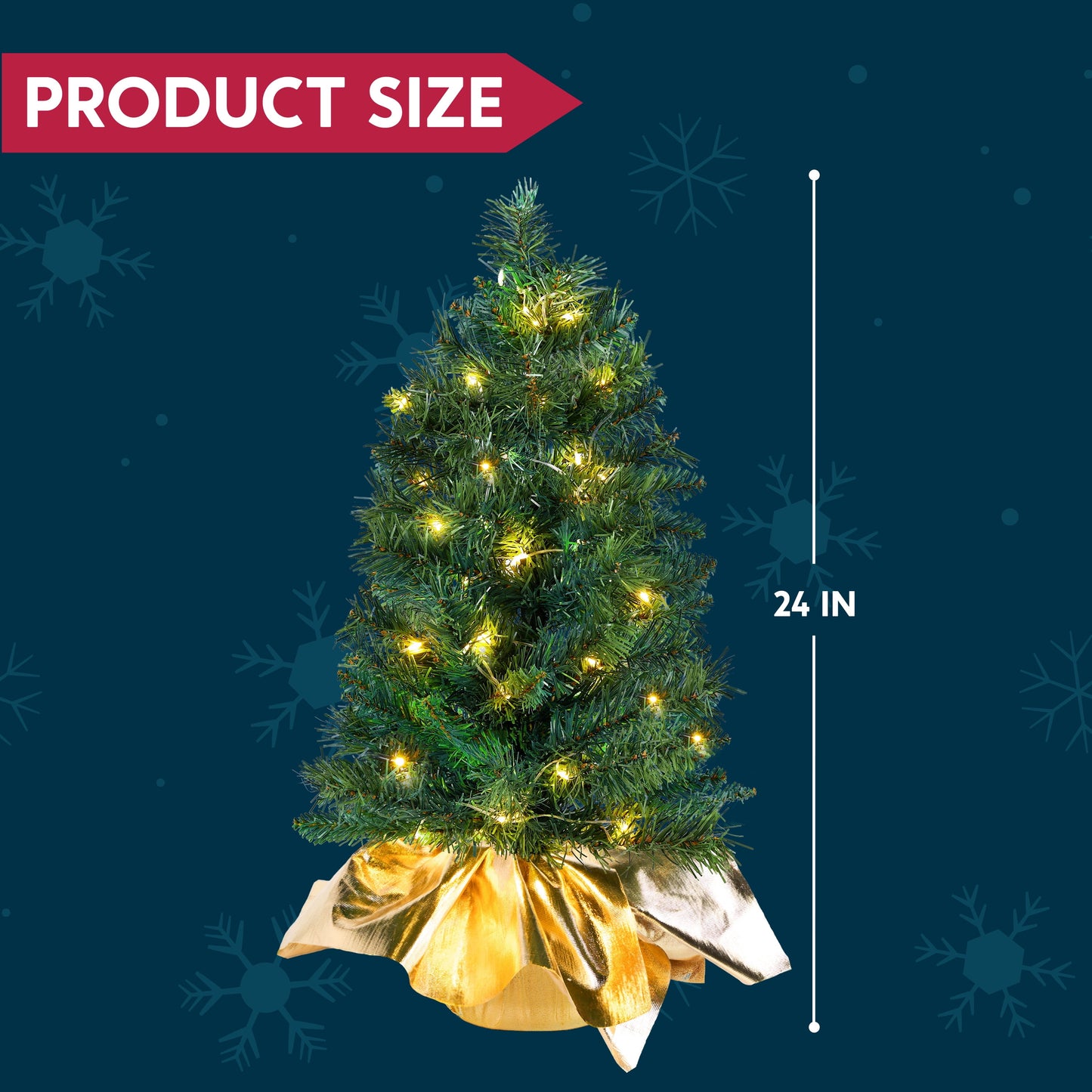 24" Small Christmas Tree with LED Warm Lights, Table Top Christmas Tree Pre-lit Artificial Xmas Tree, Green Mini Tree for Christmas Decorations Indoor Xmas Party Decor