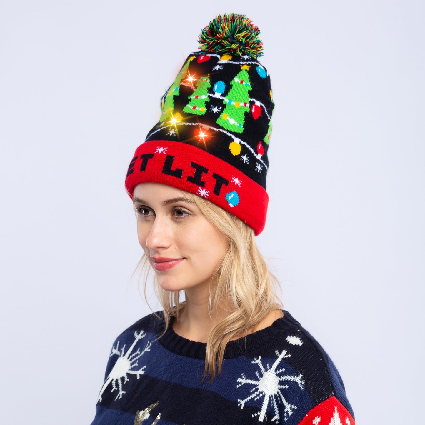 Joyfy 1 Pack LED Christmas Hat,Light Up Ugly Christmas Beanies for Adults,Women Mens Gifts for Christmas,Funny Hats Christmas Party Favors Christmas Accessories Winter Hat