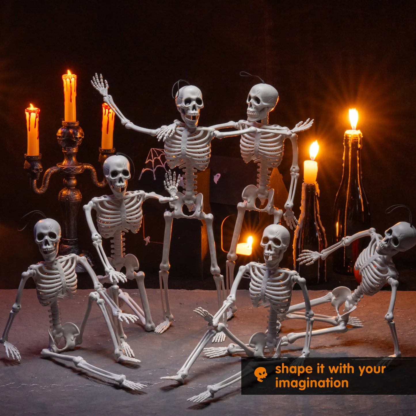 Syncfun 6 Pcs Skeleton Halloween Decorations,16 Inch Full Body Poseable Skeleton with Movable Joints for Halloween Indoor Outdoor Party,Graveyard,Haunted House Accessories