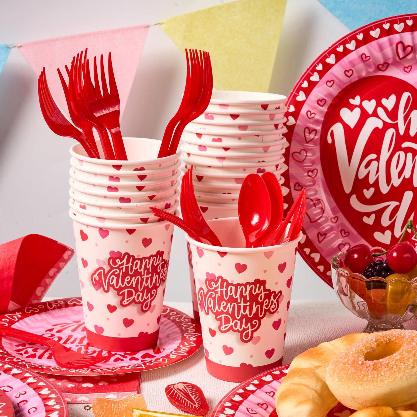168-piece Valentine's Day Dinnerware Set for Kids Party Supplies, Disposable Party Paper Plates