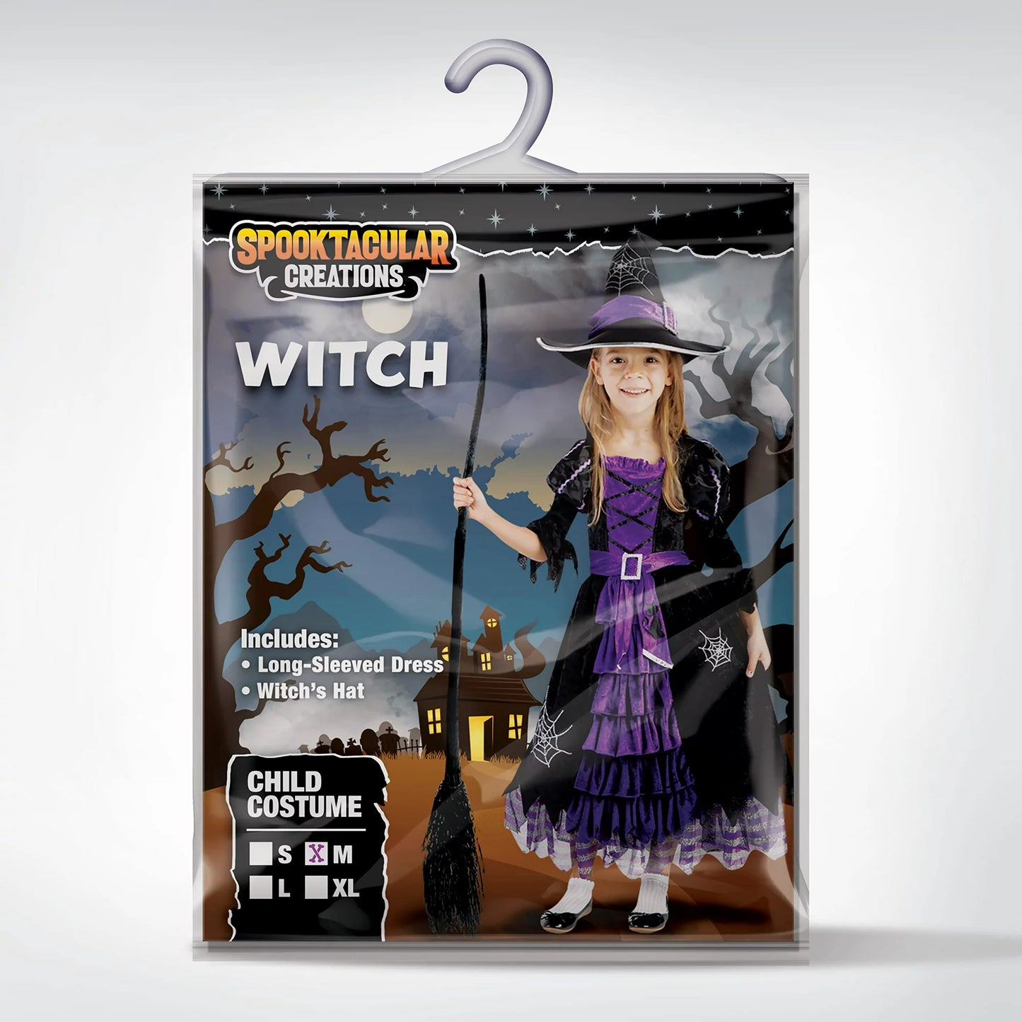 Spooktacular Creations Girls Witch Costume Set With Broom Hat For Kids Cosplay Outfits-XL