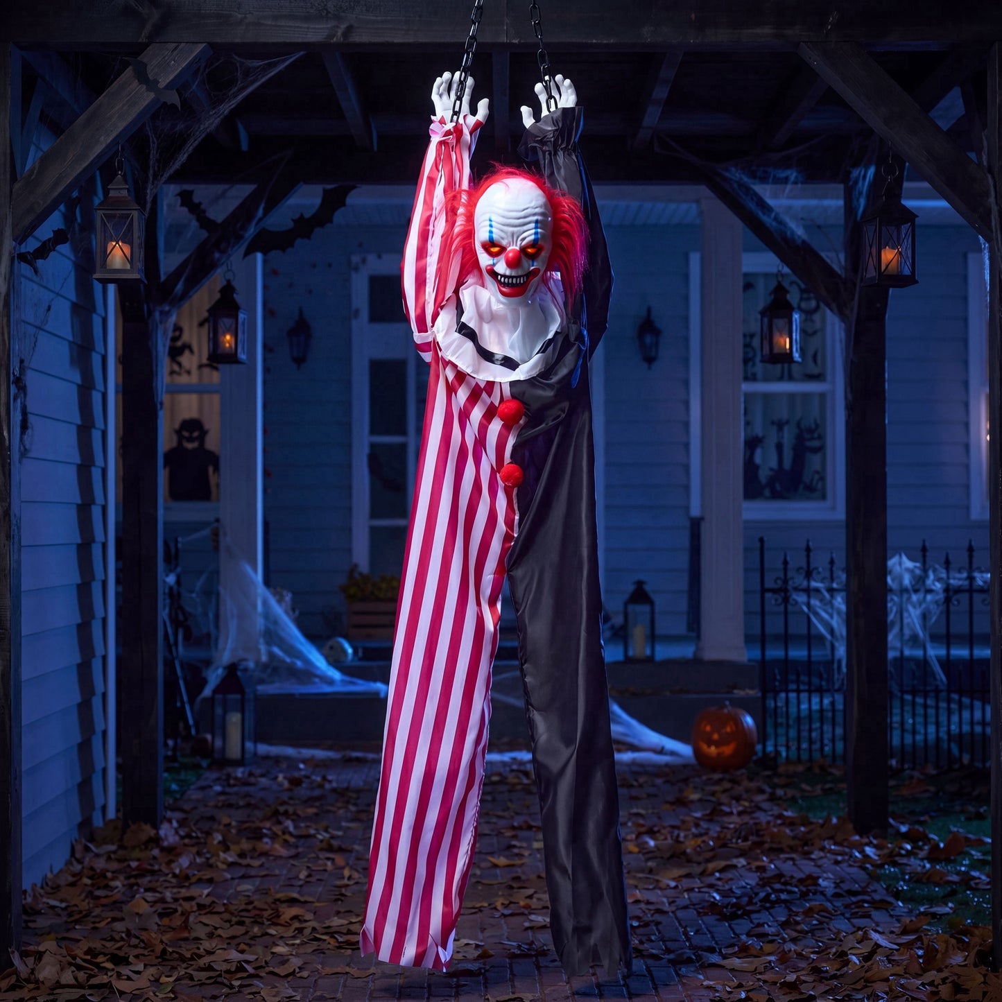 Joyfy 65 Halloween Hanging Scary Clown Decorations with Chain, with LED Lights Talking Animatronics Decor Outdoor Indoor for Haunted House Lawn Yard Patio