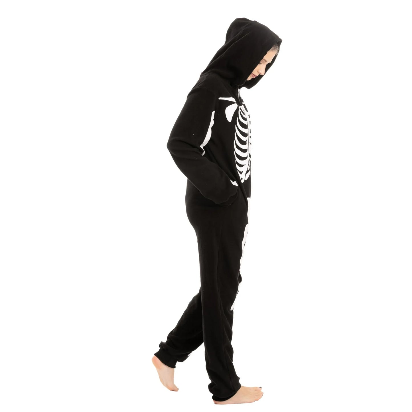 SYNCFUN Unisex Adult Skeleton Jumpsuit Pajama Zippered Halloween Hoody Sleepwear Costume(Large) Black