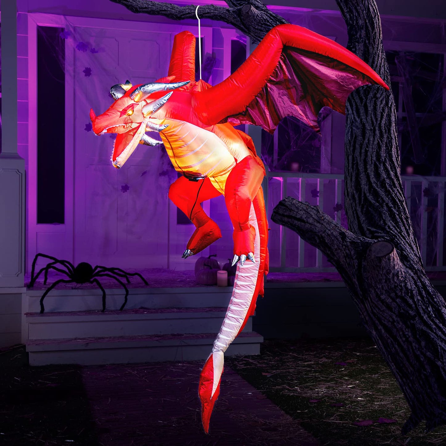 JOYIN 5 FT Halloween Inflatable Flying Dragon,Red Hanging Flying Dragon Inflatable Halloween Blow Up Yard Decorations Outside Decorations